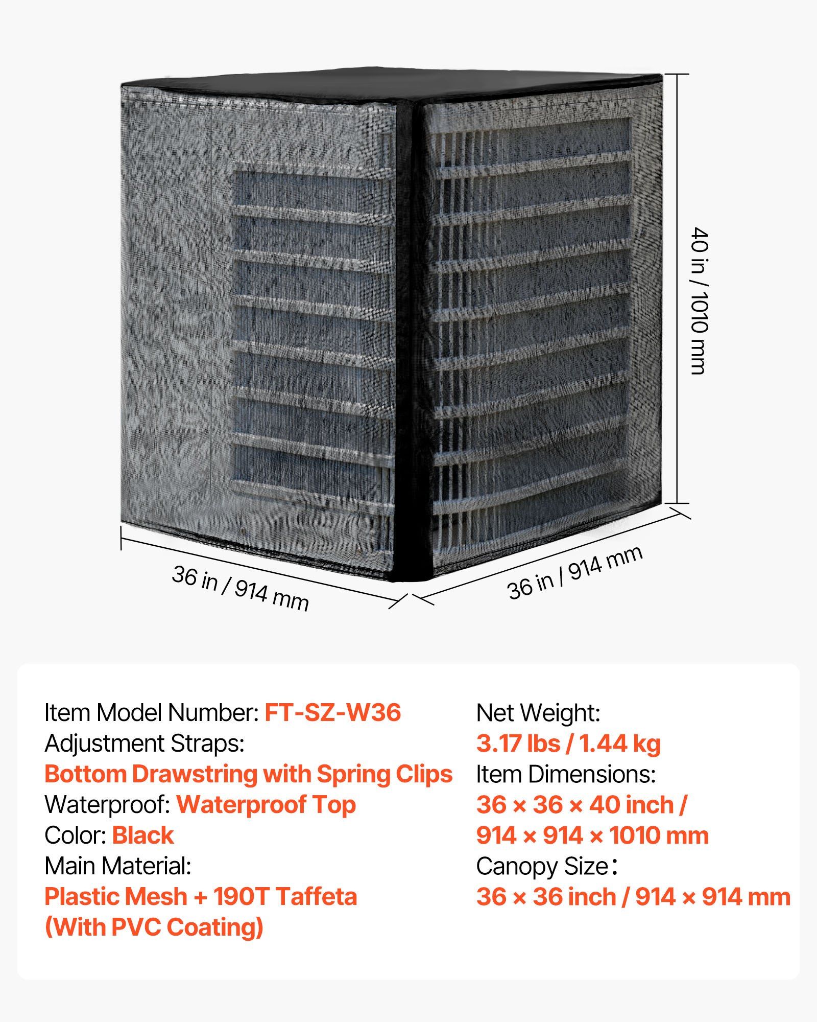 Air Conditioner Cover, 914 x 914 x 1010 mm Ac Cover for Air Conditioning Unit, Dual-Layer, Detachable Canopy,Waterproof Polyester, Universal HVAC Protector for Outdoor Outside Ac Unit, Black - Image 7