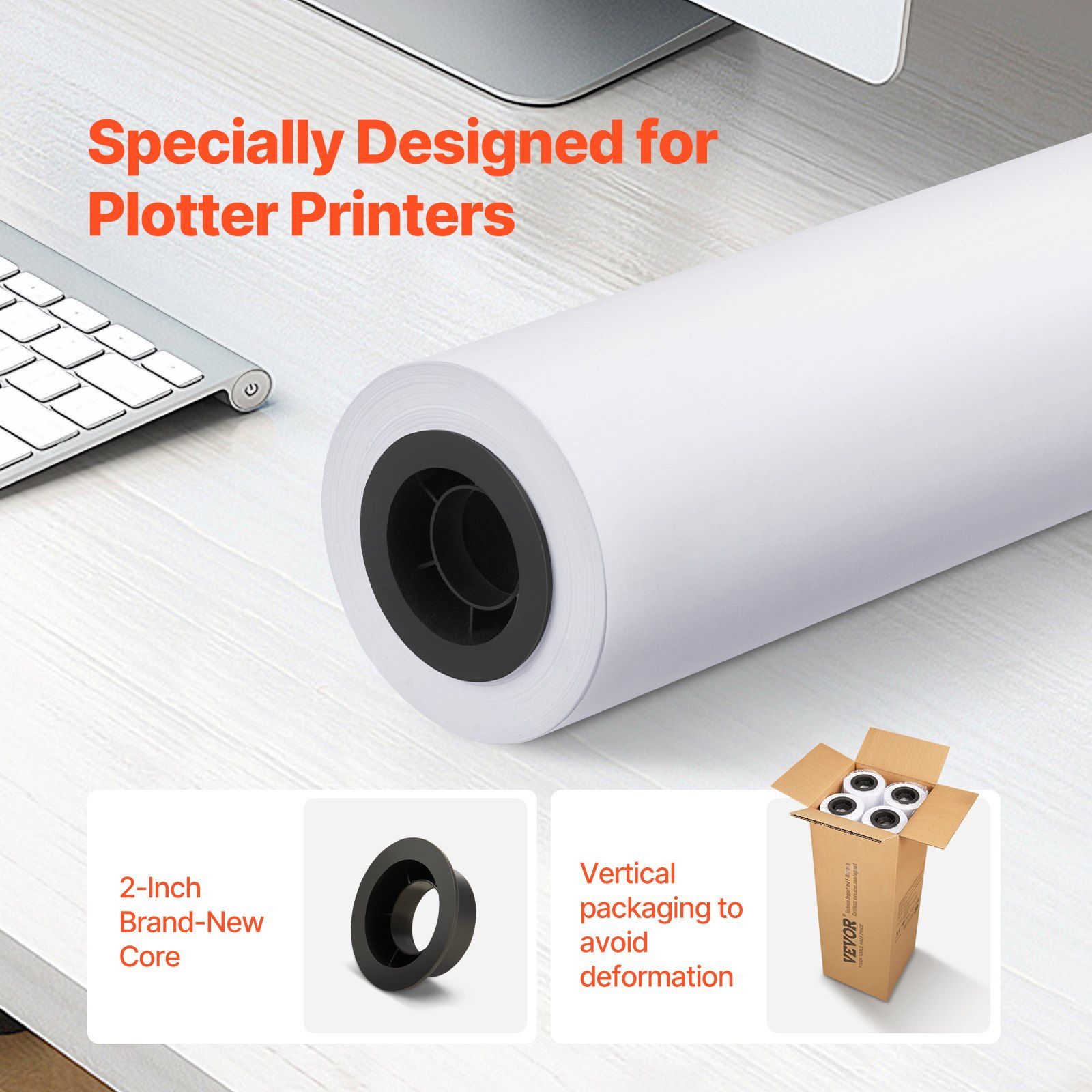 Wide Format Paper, 609.6 mm x 45.7 m Plotter Paper, 4 Rolls CAD Bond Rolls with 50.8 mm Core, 10 KG Plotter Paper Rolls, for CAD Drawings, Engineering Plans, GIS Maps & Architectural Designs - Image 2