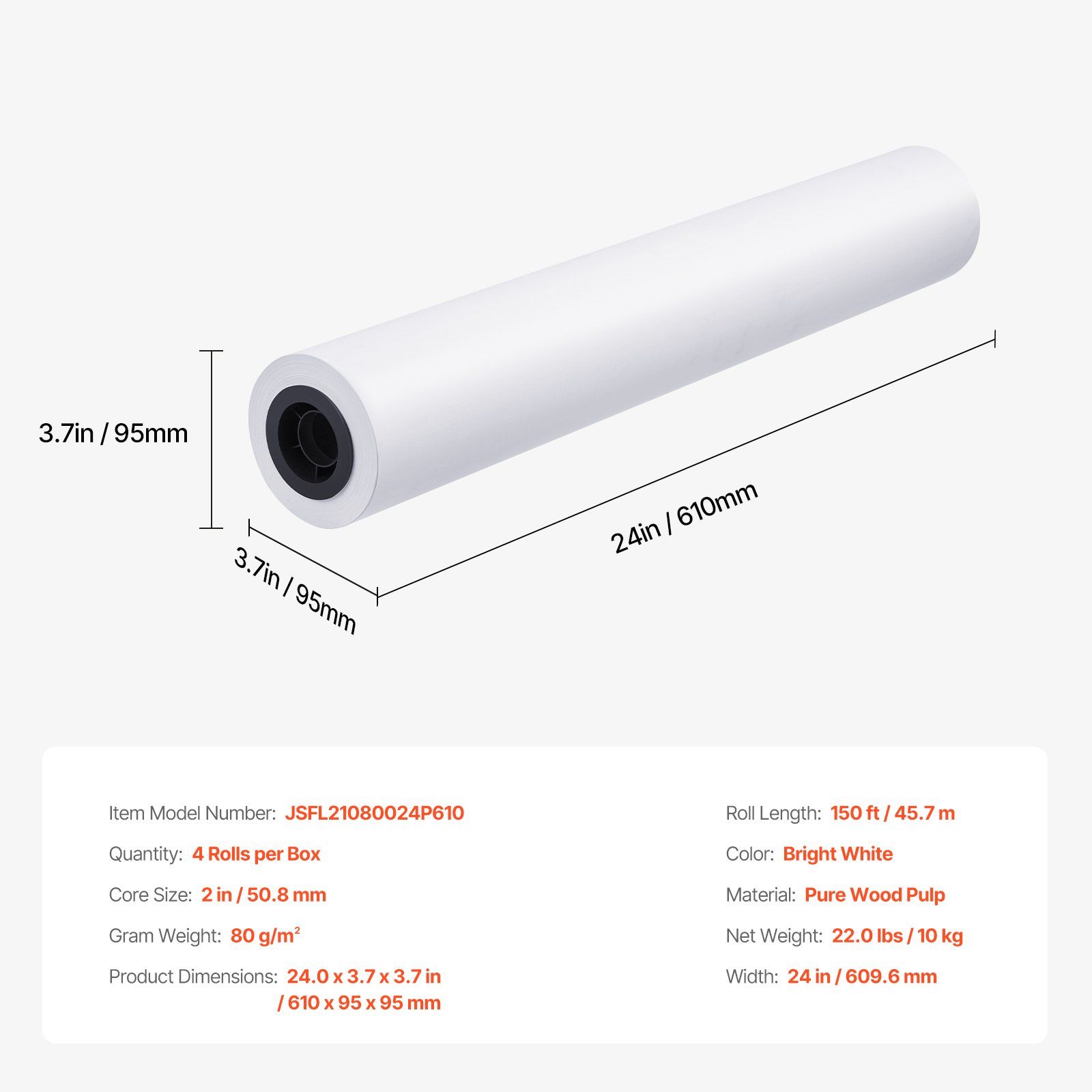 Wide Format Paper, 609.6 mm x 45.7 m Plotter Paper, 4 Rolls CAD Bond Rolls with 50.8 mm Core, 10 KG Plotter Paper Rolls, for CAD Drawings, Engineering Plans, GIS Maps & Architectural Designs - Image 7