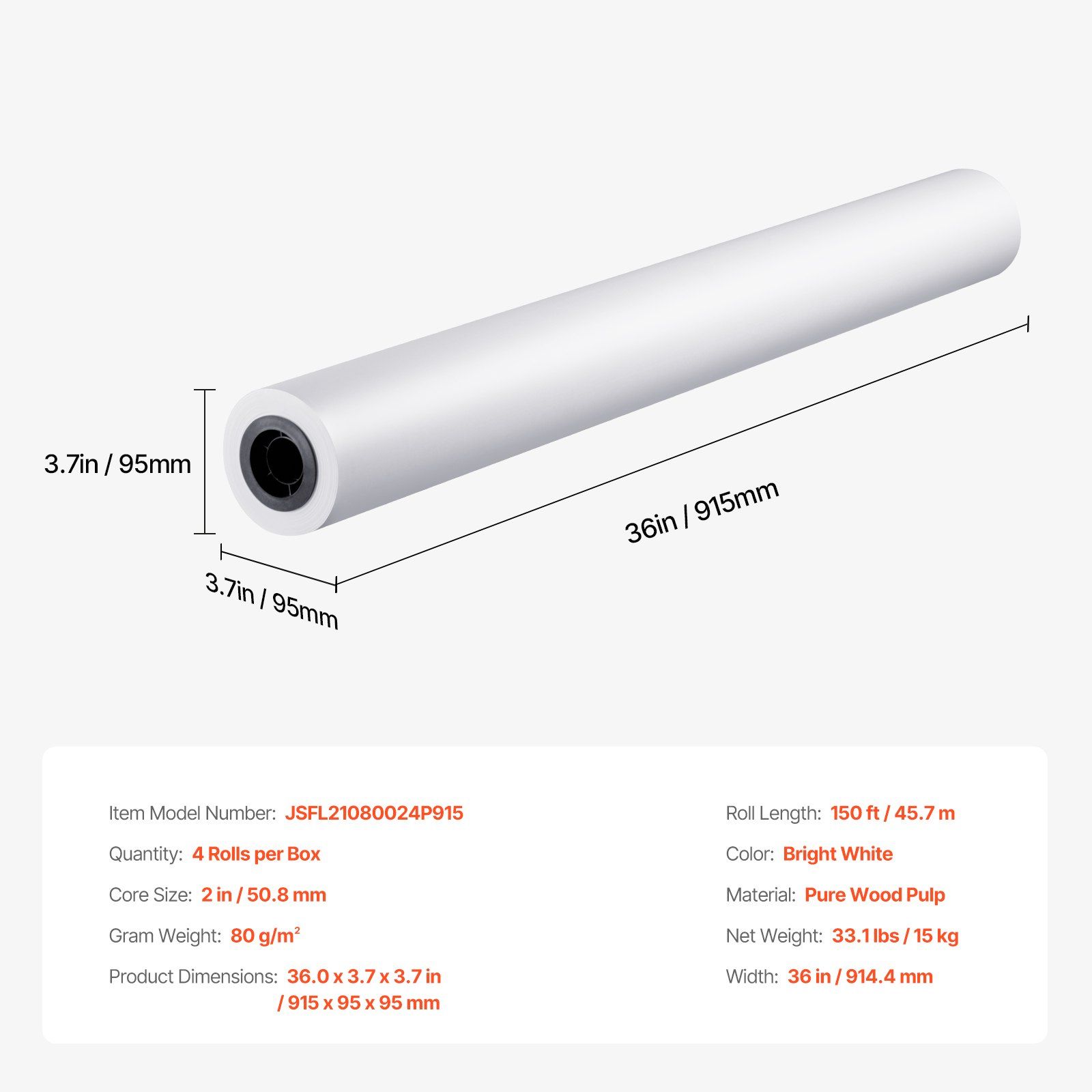 Wide Format Paper, 914.4 mm x 45.7 m Plotter Paper, 4 Rolls CAD Bond Rolls with 50.8 mm Core, 15 KG Plotter Paper Rolls, for CAD Drawings, Engineering Plans, GIS Maps & Architectural Designs - Image 7
