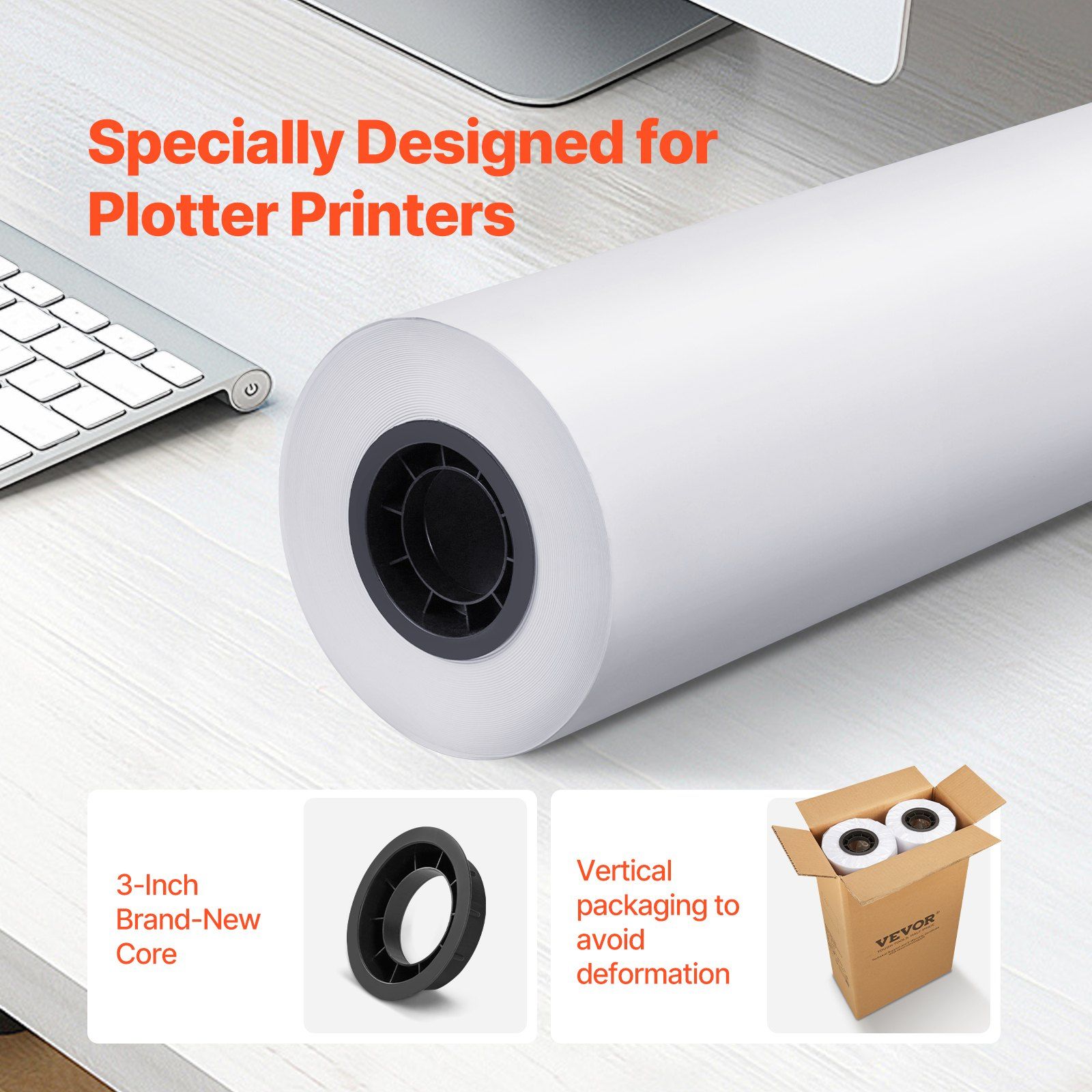 Wide Format Paper, 609.6 mm x 152.4 m Plotter Paper, 2 Rolls CAD Bond Rolls with 76.2 mm Core, 16 KG Plotter Paper Rolls, for CAD Drawings, Engineering Plans, GIS Maps & Architectural Designs - Image 2