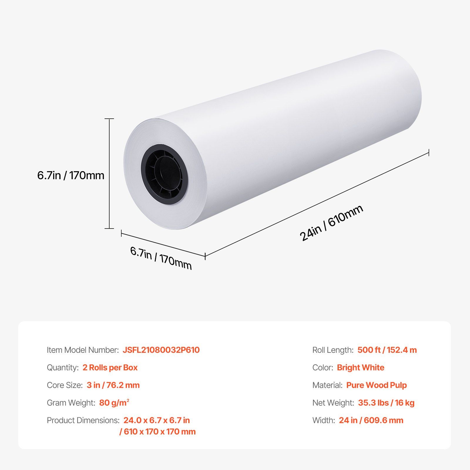 Wide Format Paper, 609.6 mm x 152.4 m Plotter Paper, 2 Rolls CAD Bond Rolls with 76.2 mm Core, 16 KG Plotter Paper Rolls, for CAD Drawings, Engineering Plans, GIS Maps & Architectural Designs - Image 7