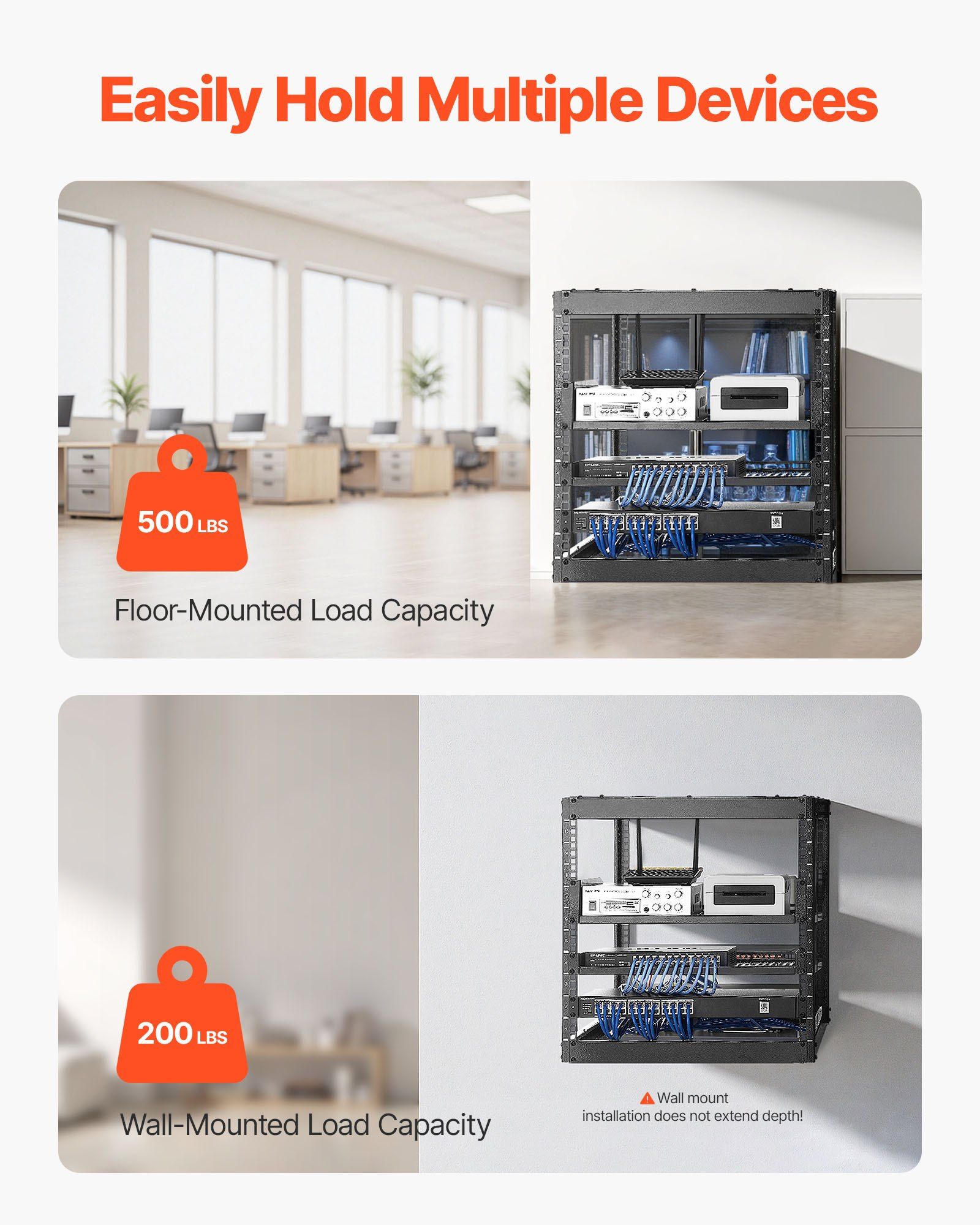 10U Open Frame Network Rack, 585 mm Depth, Wall Mounted or Floor Standing Server Rack, Heavy Duty 4 Post, with Vented Shelves & Mounting Hardware, Holds All Your Networking IT Equipment AV Gear - Image 2