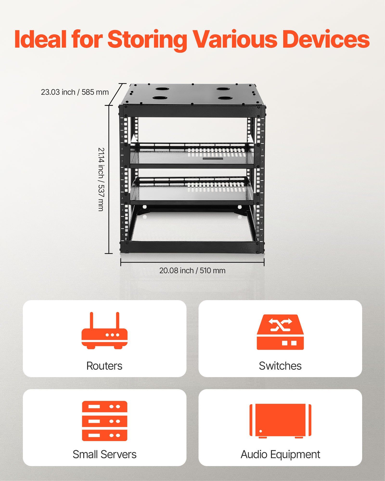 10U Open Frame Network Rack, 585 mm Depth, Wall Mounted or Floor Standing Server Rack, Heavy Duty 4 Post, with Vented Shelves & Mounting Hardware, Holds All Your Networking IT Equipment AV Gear - Image 4