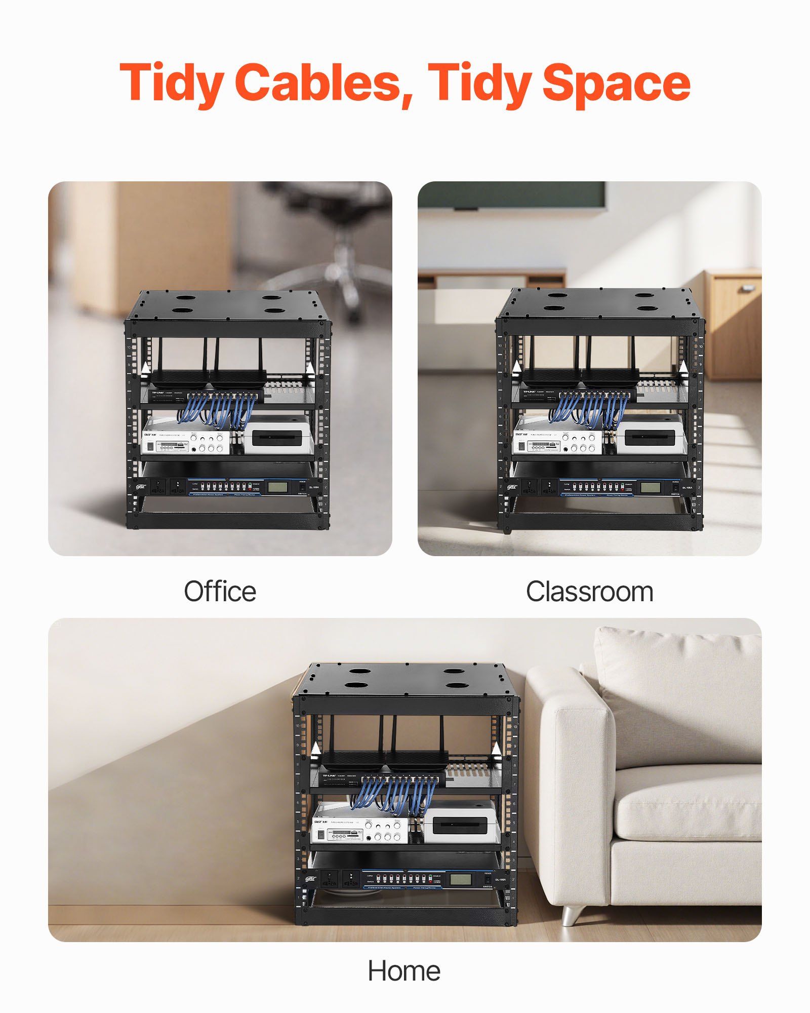 10U Open Frame Network Rack, 585 mm Depth, Wall Mounted or Floor Standing Server Rack, Heavy Duty 4 Post, with Vented Shelves & Mounting Hardware, Holds All Your Networking IT Equipment AV Gear - Image 6
