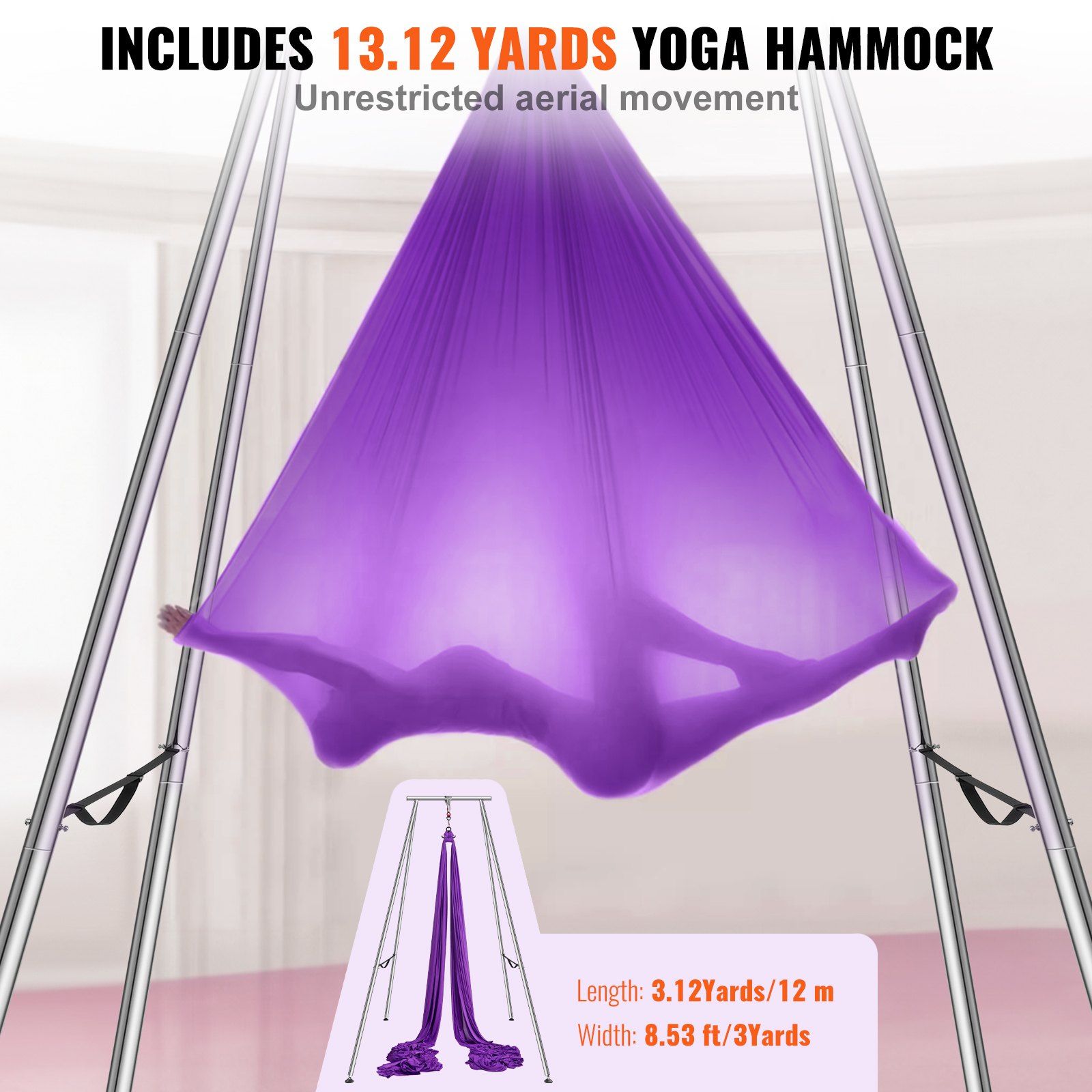 Aerial Yoga Frame & Yoga Hammock, 2950 mm Height Professional Yoga Swing Stand Comes with 12 m Length Aerial Hammock, Max 250 kg Load Capacity Yoga Rig for Indoor Outdoor Aerial Yoga, Purple - Image 4