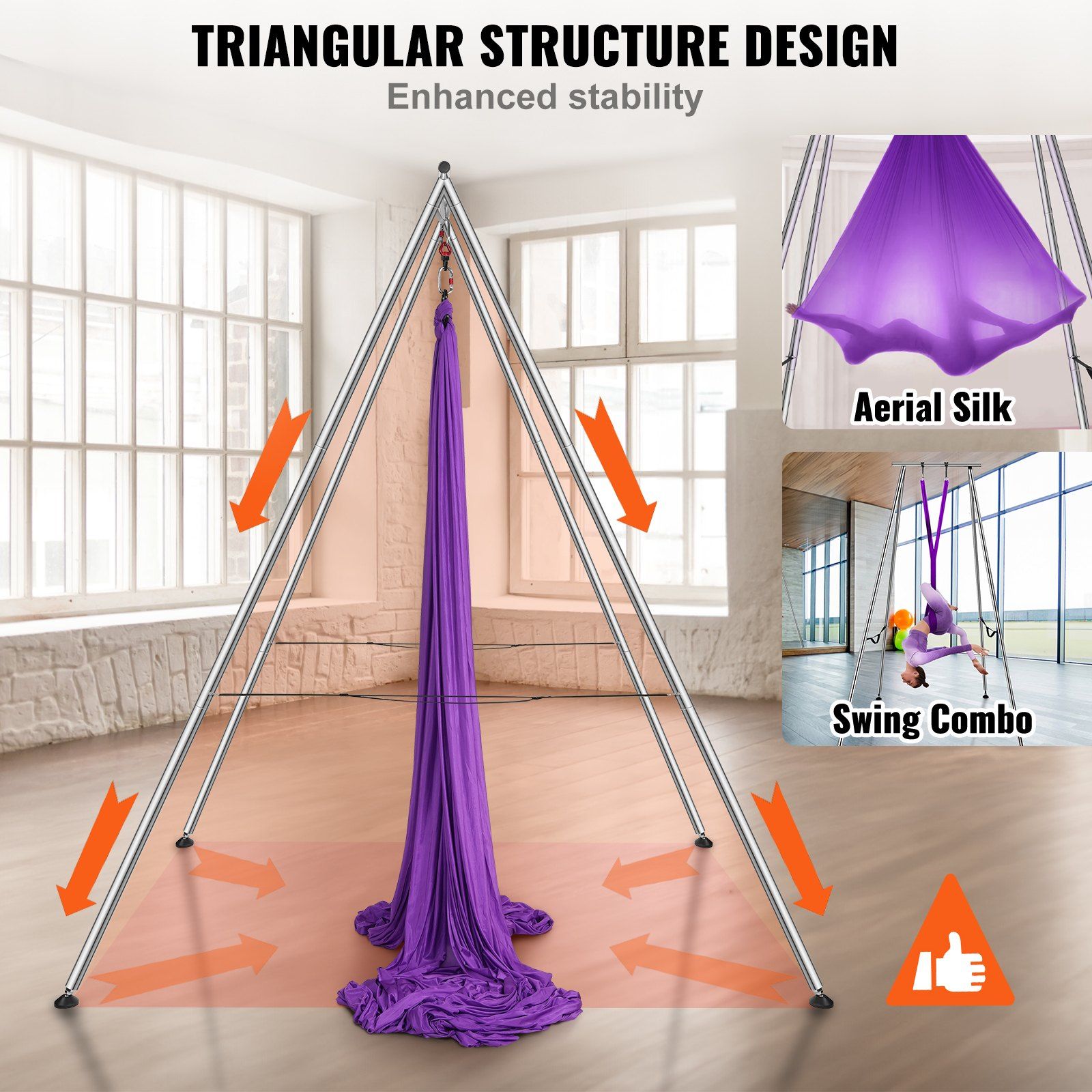 Aerial Yoga Frame & Yoga Hammock, 2950 mm Height Professional Yoga Swing Stand Comes with 12 m Length Aerial Hammock, Max 250 kg Load Capacity Yoga Rig for Indoor Outdoor Aerial Yoga, Purple - Image 5