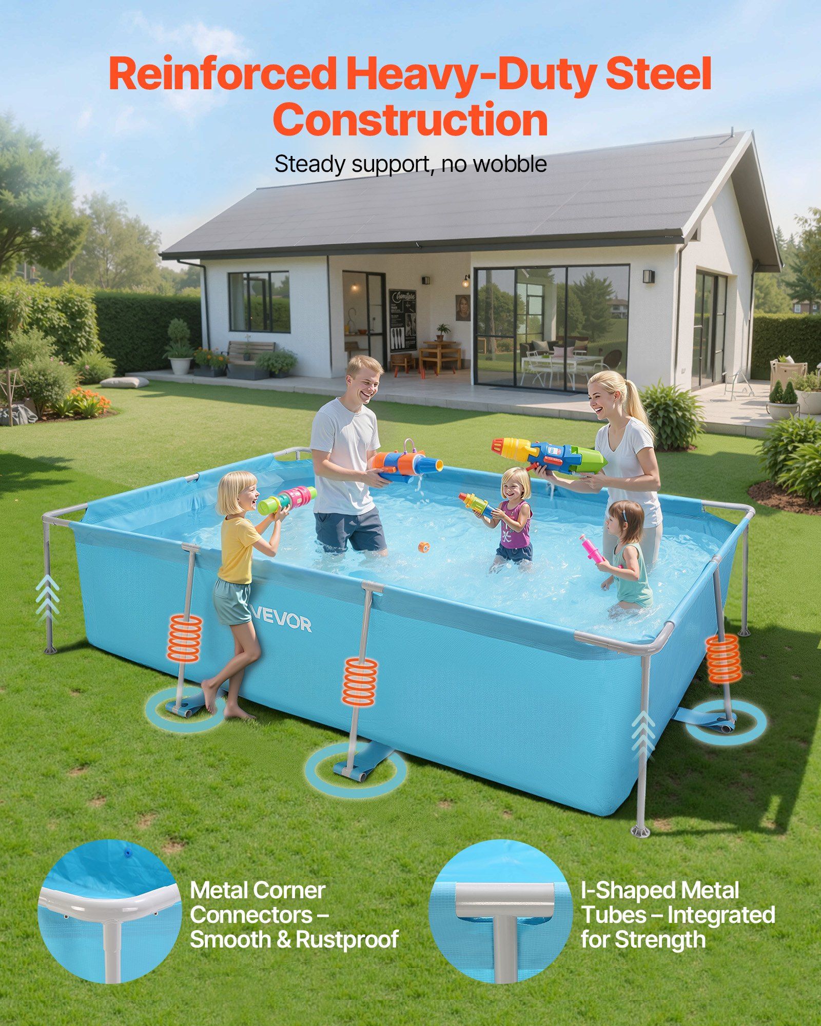 Frame Above Ground Swimming Pool, 3 x 2 x 0.762 m Rectangular Steel Metal Frame, Large Rectangle Outdoor Backyard Family Pool, Easy to Assemble Rust-Resistant, 3959.54 L Water Capacity, Blue - Image 4