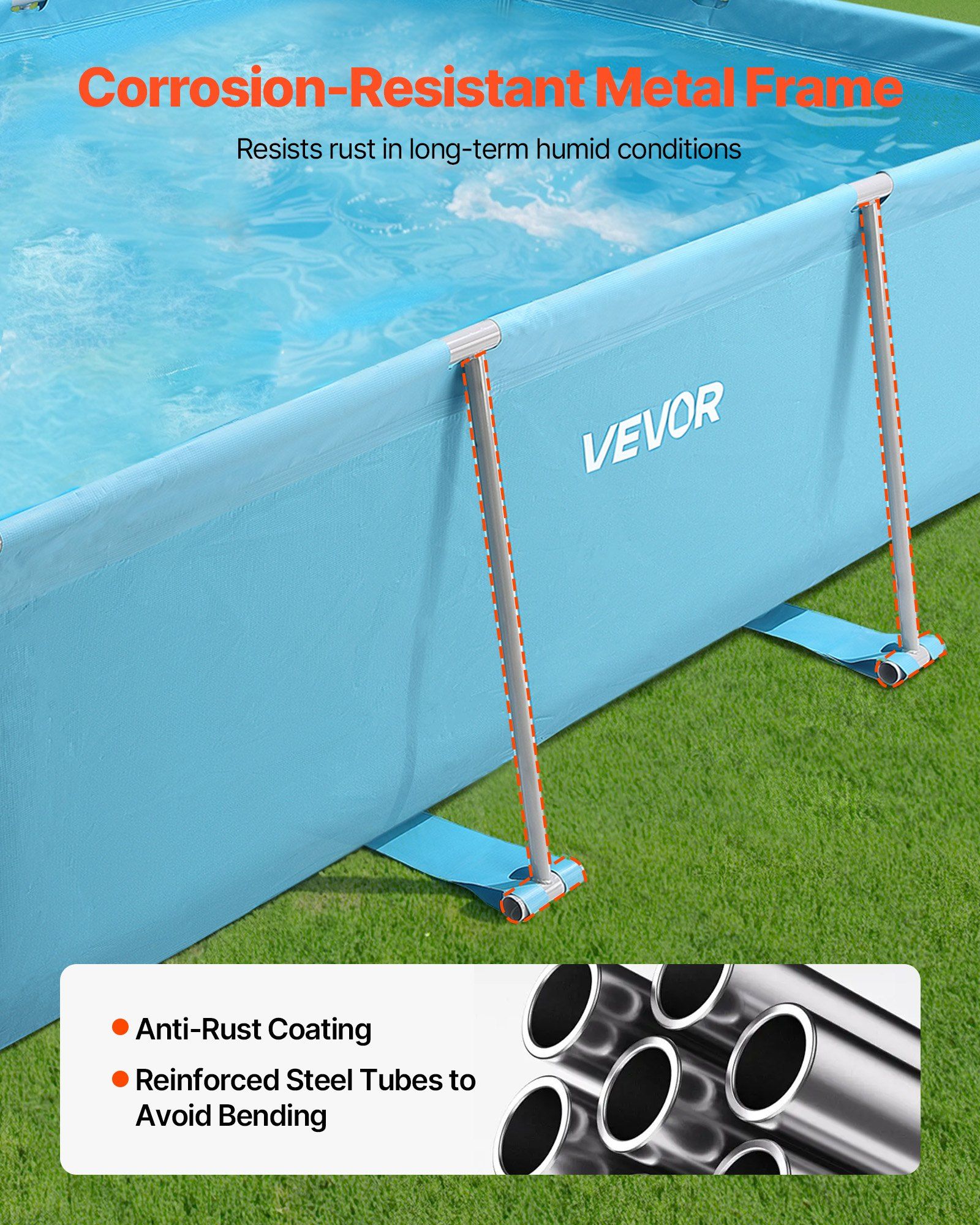 Frame Above Ground Swimming Pool, 3 x 2 x 0.762 m Rectangular Steel Metal Frame, Large Rectangle Outdoor Backyard Family Pool, Easy to Assemble Rust-Resistant, 3959.54 L Water Capacity, Blue - Image 5