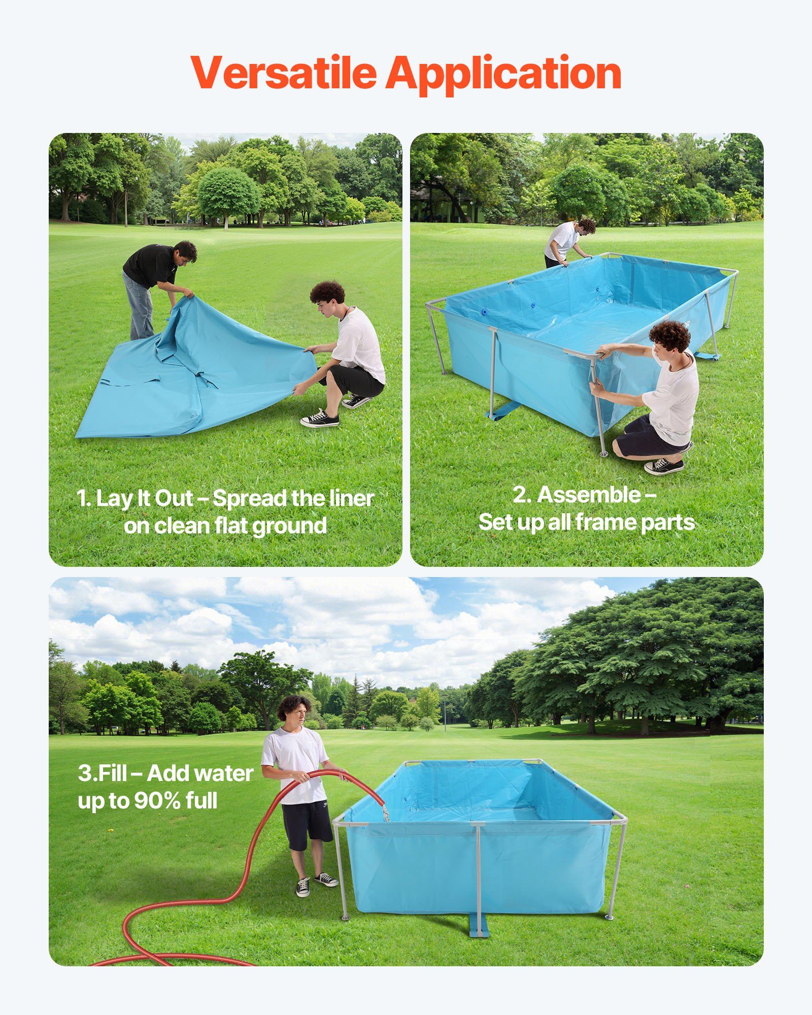 Frame Above Ground Swimming Pool, 3 x 2 x 0.762 m Rectangular Steel Metal Frame, Large Rectangle Outdoor Backyard Family Pool, Easy to Assemble Rust-Resistant, 3959.54 L Water Capacity, Blue - Image 6