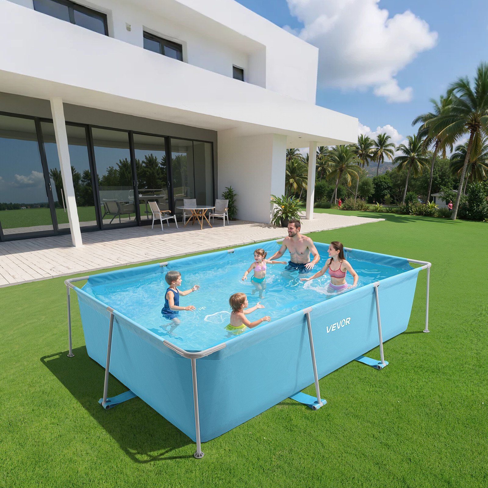 Frame Above Ground Swimming Pool, 3 x 2 x 0.762 m Rectangular Steel Metal Frame, Large Rectangle Outdoor Backyard Family Pool, Easy to Assemble Rust-Resistant, 3959.54 L Water Capacity, Blue - Image 8
