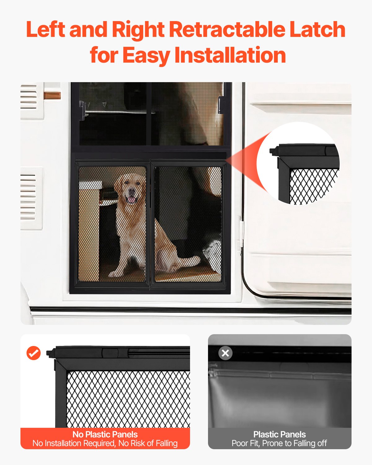 RV Screen Door Protector, 571.5 x 508 mm Door Grille, Easy to Install and Disassemble, Reinforced Breathable Protective Mesh, Aluminum Alloy Camper RV Entry Protector for Pet Protection, Black - Image 4