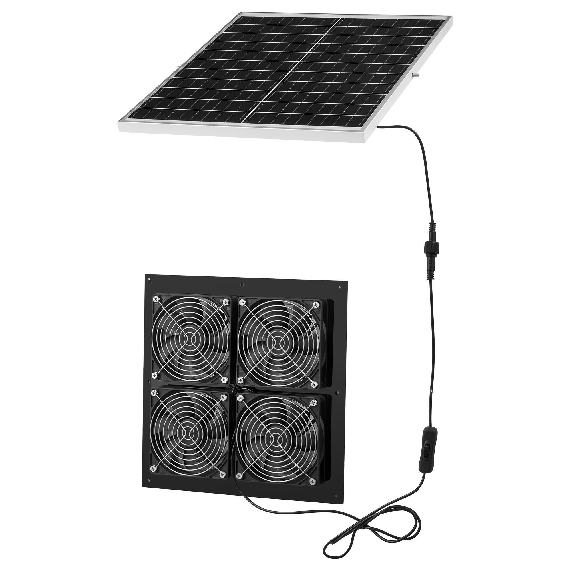 Solar Powered Fan, 25W Solar Panel with 4 Fans, Adjustable Solar Panel Angle, 2668 RPM High-Speed, Flexible Installation, Fast Air Exchange for Greenhouse, Grow Tents, Chicken Coops, Shelters - Image 1