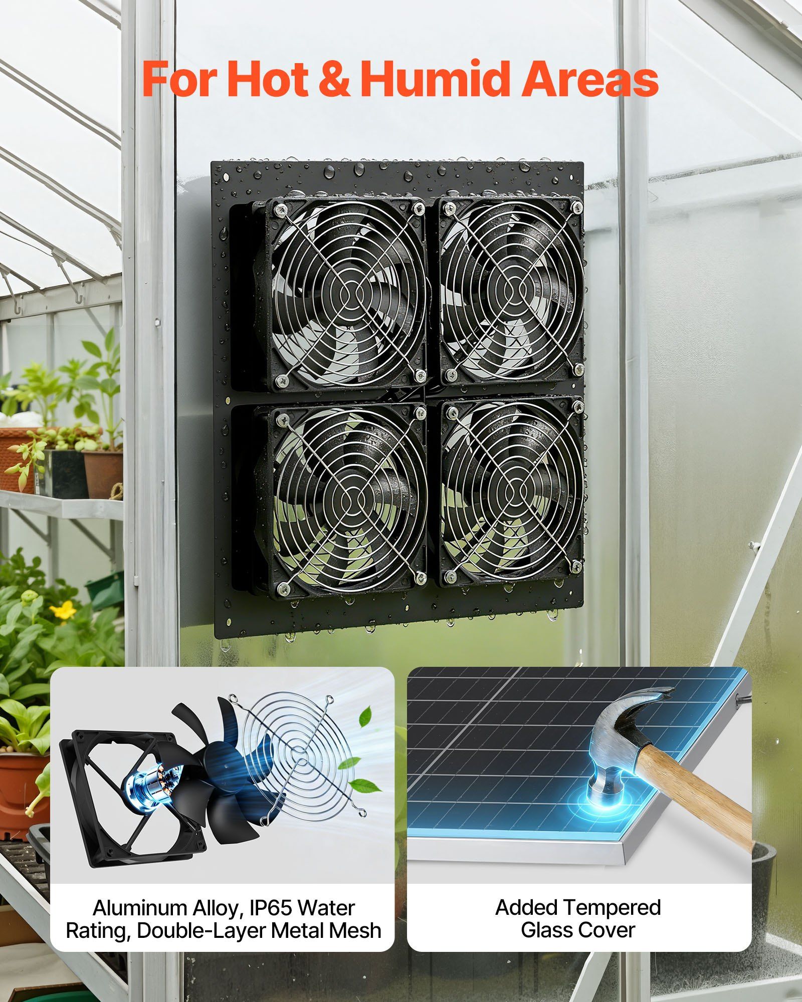 Solar Powered Fan, 25W Solar Panel with 4 Fans, Adjustable Solar Panel Angle, 2668 RPM High-Speed, Flexible Installation, Fast Air Exchange for Greenhouse, Grow Tents, Chicken Coops, Shelters - Image 5