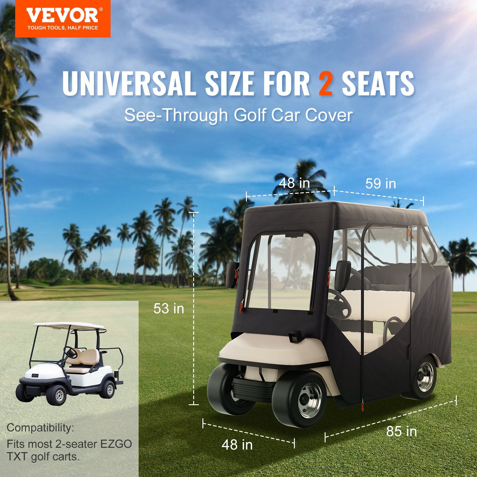 Golf Cart Enclosure, Polyester Driving Enclosure, Club Car Covers Suitable for 2-Seater Golf Carts, Sunproof and Dustproof Outdoor Cart Cover - Image 2