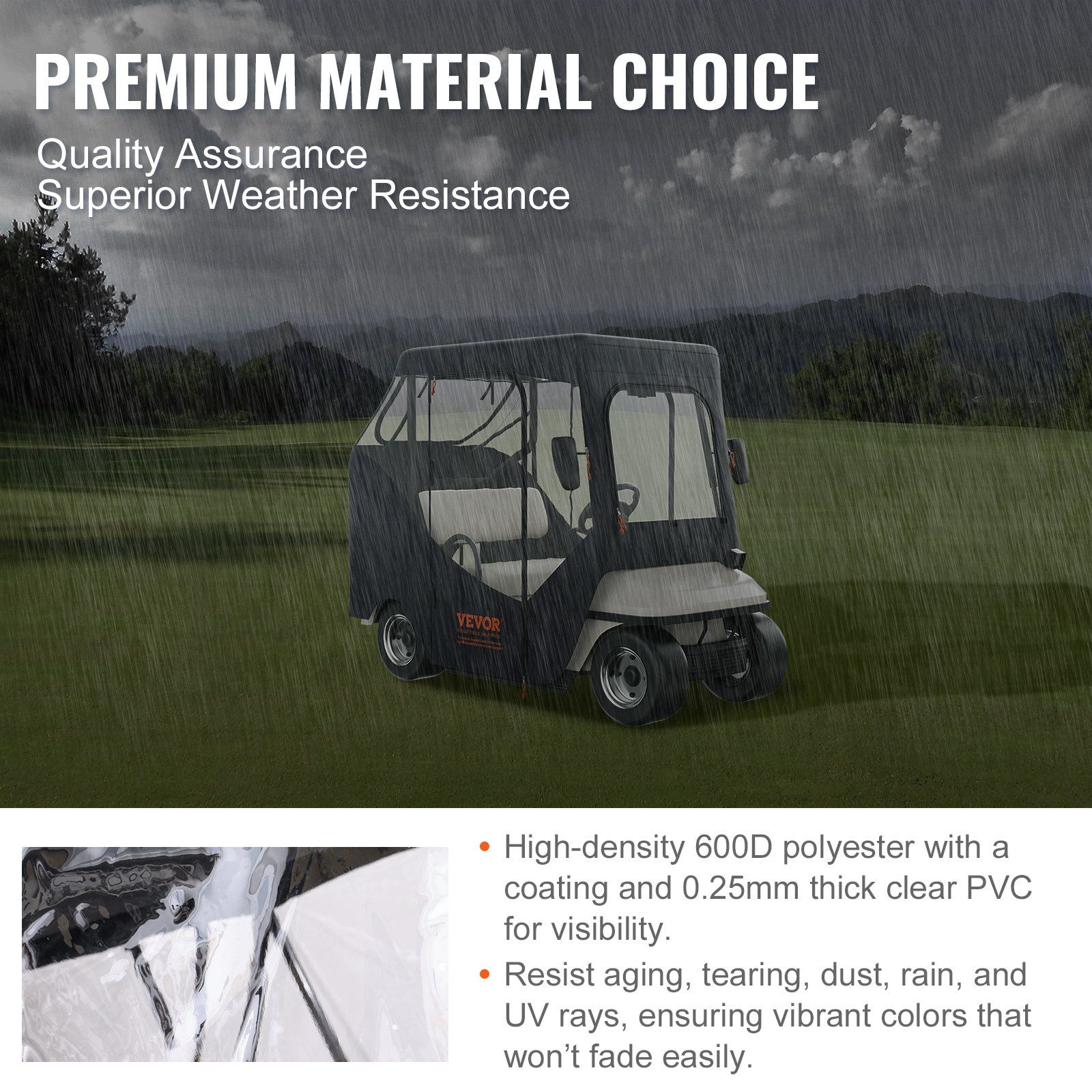 Golf Cart Enclosure, Polyester Driving Enclosure, Club Car Covers Suitable for 2-Seater Golf Carts, Sunproof and Dustproof Outdoor Cart Cover - Image 3