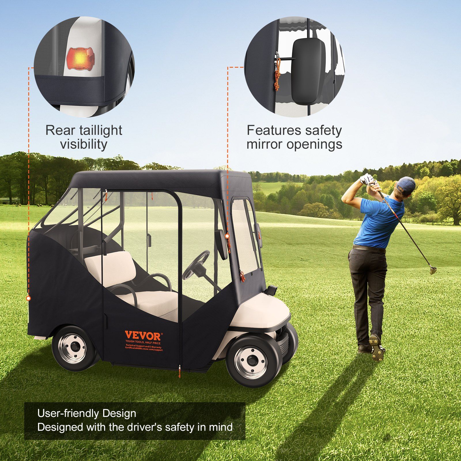 Golf Cart Enclosure, Polyester Driving Enclosure, Club Car Covers Suitable for 2-Seater Golf Carts, Sunproof and Dustproof Outdoor Cart Cover - Image 4