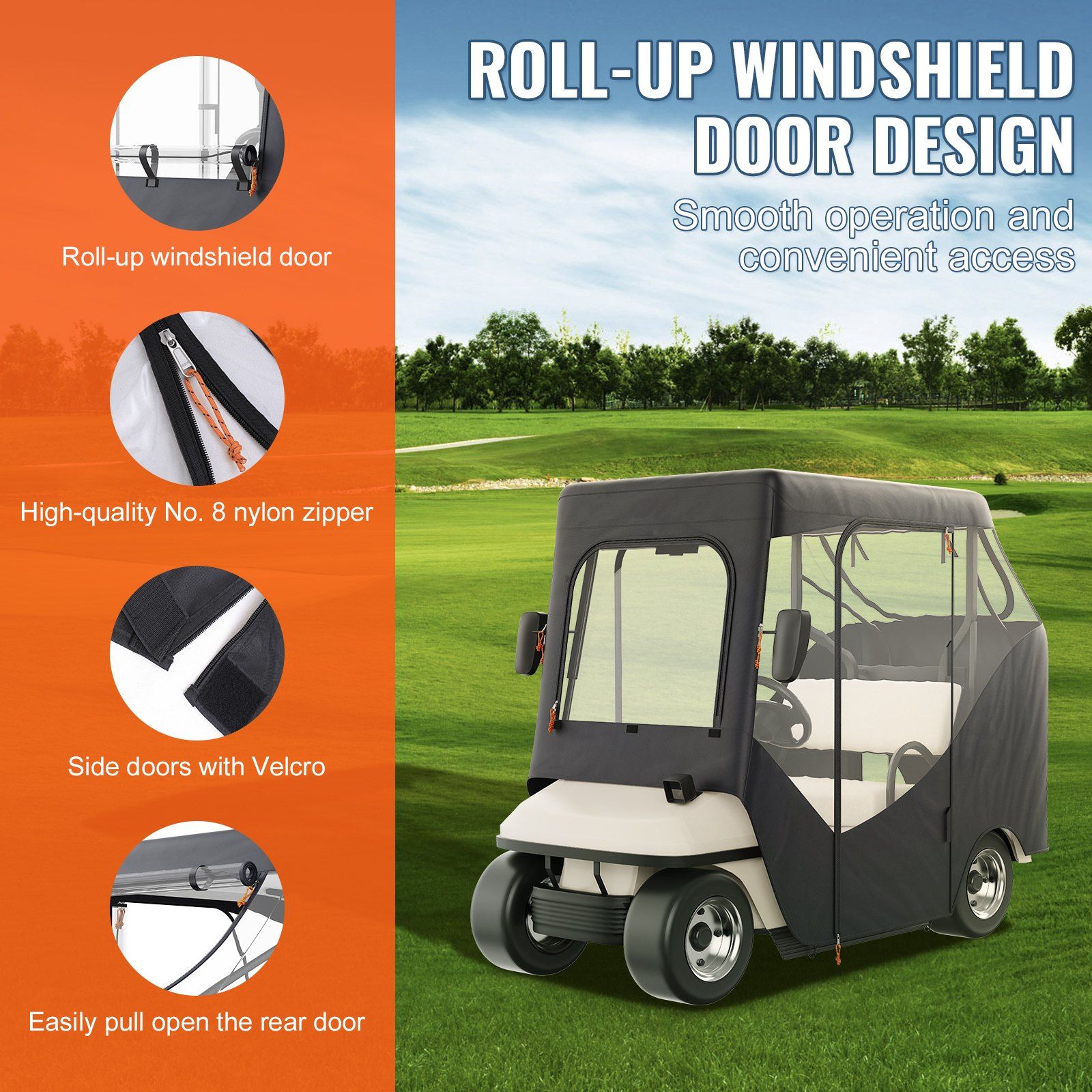 Golf Cart Enclosure, Polyester Driving Enclosure, Club Car Covers Suitable for 2-Seater Golf Carts, Sunproof and Dustproof Outdoor Cart Cover - Image 5