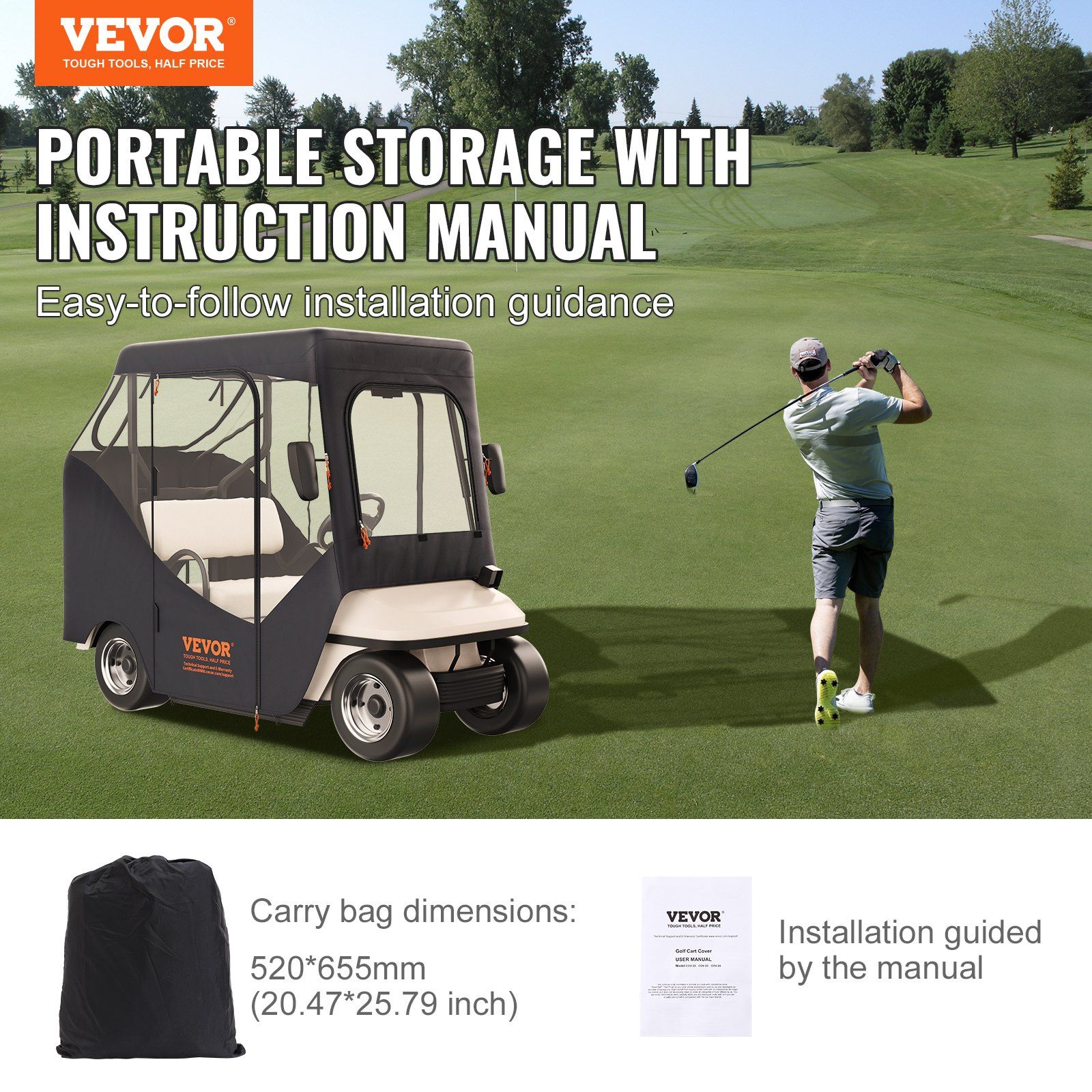 Golf Cart Enclosure, Polyester Driving Enclosure, Club Car Covers Suitable for 2-Seater Golf Carts, Sunproof and Dustproof Outdoor Cart Cover - Image 7