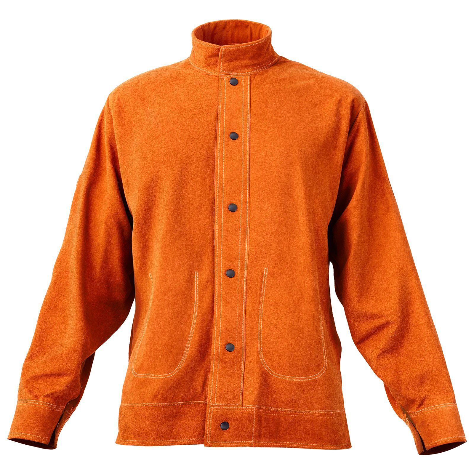 Flame-Resistant Welding Jacket - M Size, Heavy Duty Cowhide Leather Welding Jacket, Waterproof Heat-Resistant Safety Jacket with Snap Buttons, 4 Pockets & Adjustable Cuffs for Welders Steelworks - Image 1