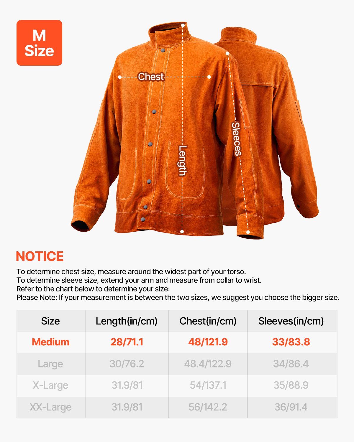 Flame-Resistant Welding Jacket - M Size, Heavy Duty Cowhide Leather Welding Jacket, Waterproof Heat-Resistant Safety Jacket with Snap Buttons, 4 Pockets & Adjustable Cuffs for Welders Steelworks - Image 7