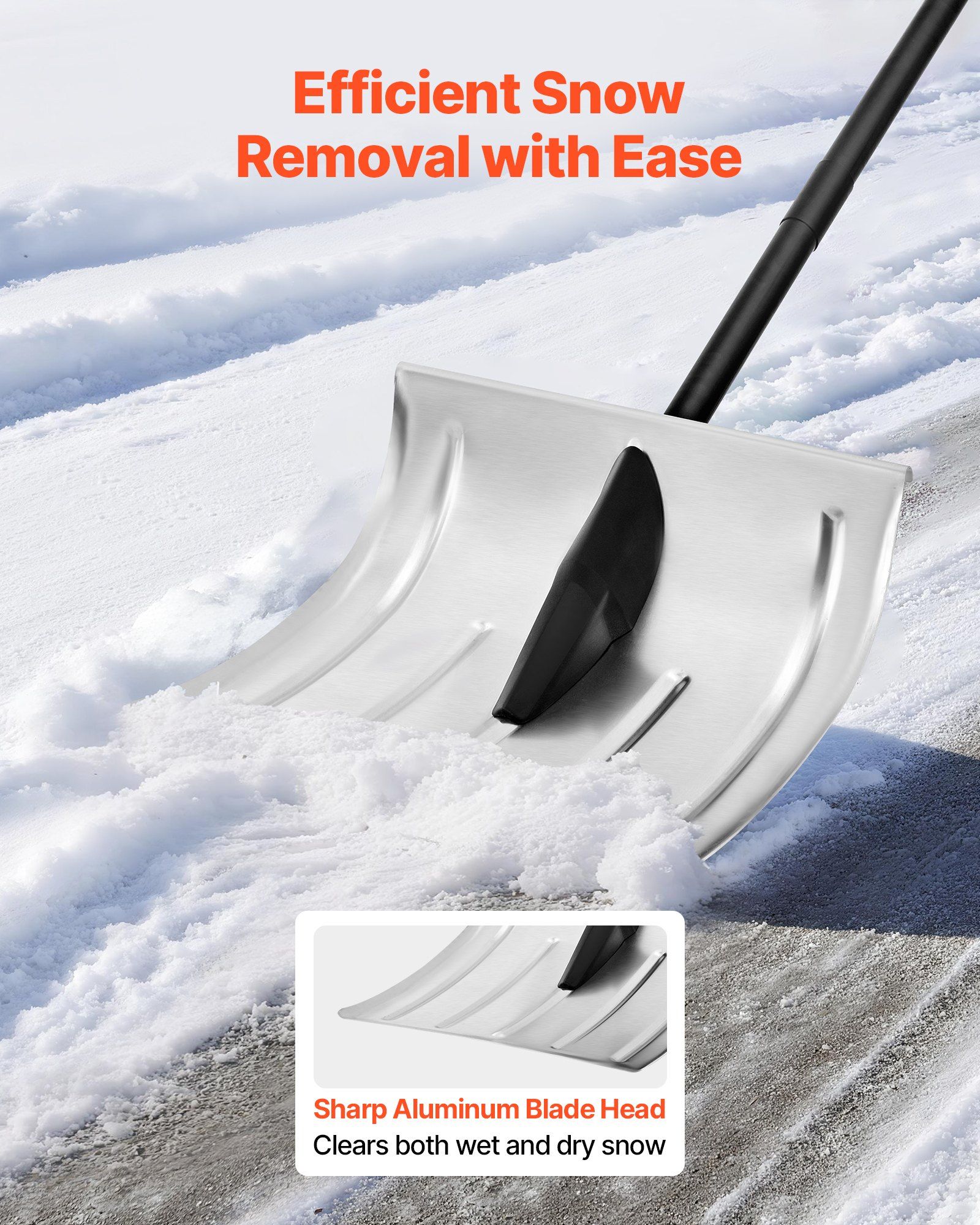 Snow Shovel for Driveway, 40cm Wide Aluminum Alloy Snow Shovel, Non Slip Grip, Large Capacity Snowplow Shovels, Detachable & Lightweight Snows Removal Tool for Garden Car Camping Outdoors - Image 2