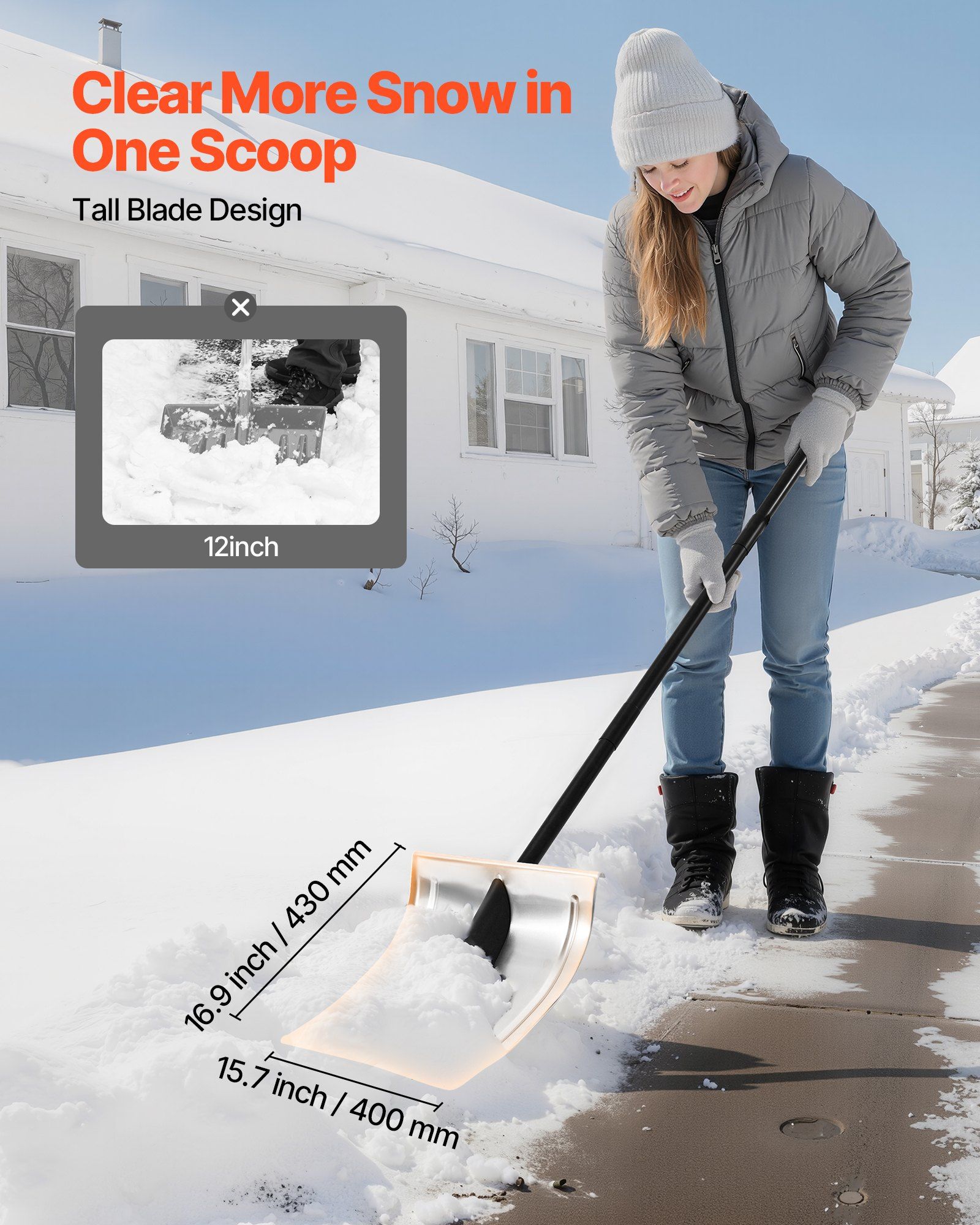 Snow Shovel for Driveway, 40cm Wide Aluminum Alloy Snow Shovel, Non Slip Grip, Large Capacity Snowplow Shovels, Detachable & Lightweight Snows Removal Tool for Garden Car Camping Outdoors - Image 4