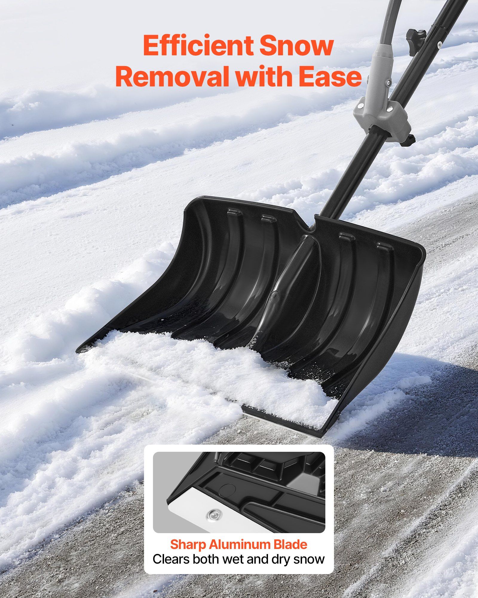 Snow Shovel for Driveway, 45.5cm Wide Snow Shovel with Assist D-shaped Handles, Non Slip Grip, Large Capacity Snowplow Shovels, Lightweight Snows Removal Tool for Garden Car Camping Outdoors - Image 2