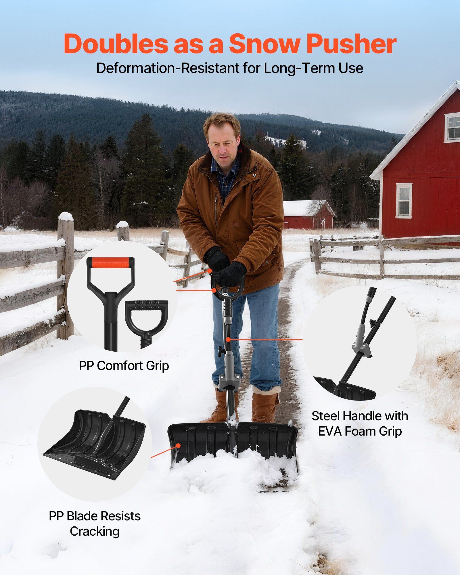 Snow Shovel for Driveway, 45.5cm Wide Snow Shovel with Assist D-shaped Handles, Non Slip Grip, Large Capacity Snowplow Shovels, Lightweight Snows Removal Tool for Garden Car Camping Outdoors - Image 5