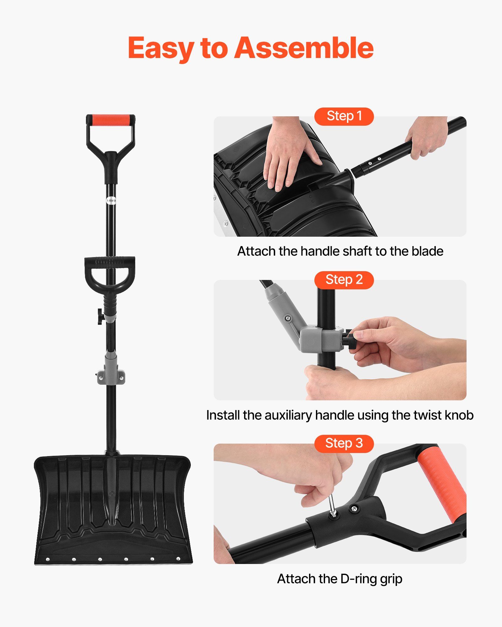 Snow Shovel for Driveway, 45.5cm Wide Snow Shovel with Assist D-shaped Handles, Non Slip Grip, Large Capacity Snowplow Shovels, Lightweight Snows Removal Tool for Garden Car Camping Outdoors - Image 6