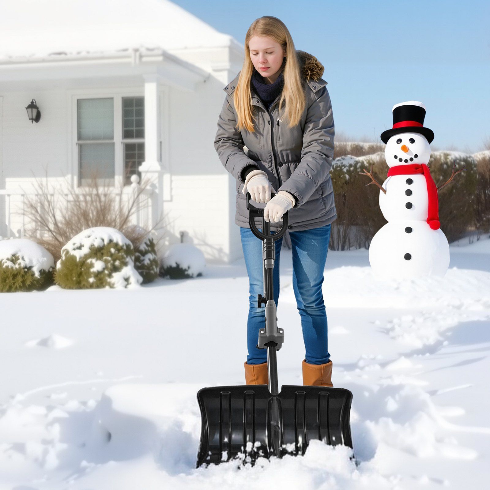 Snow Shovel for Driveway, 45.5cm Wide Snow Shovel with Assist D-shaped Handles, Non Slip Grip, Large Capacity Snowplow Shovels, Lightweight Snows Removal Tool for Garden Car Camping Outdoors - Image 8