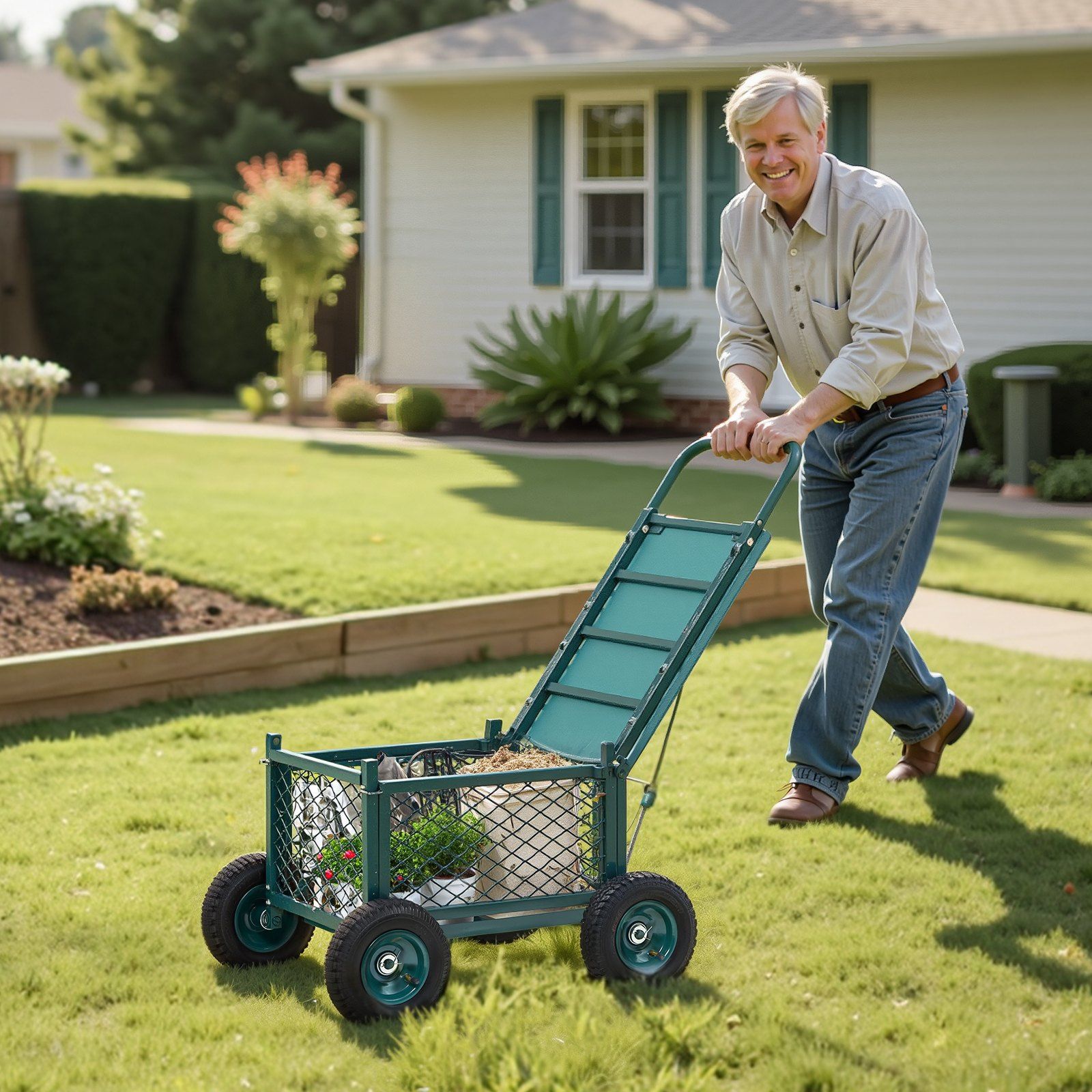 Rolling Garden Cart with Seat, Metal Rolling Garden Work Seat with Wheels, Supports up to 181 kg, Heavy Duty Gardening Cart Scooter, Outdoor Wagon & Stool on Wheels for Lawn, Patio, Backyard - Image 8
