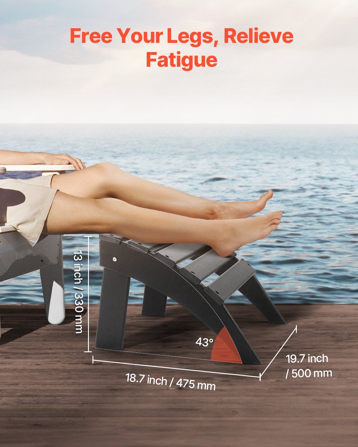 Adirondack Ottoman, 47.5L x 50W x 33H cm HDPE Plastic Folding Adirondack Ottoman, Weather-Resistant Foot Rest for Adirondack Chair, Widely Used for Outside Porch Pool Lawn Backyard, Black - Image 5
