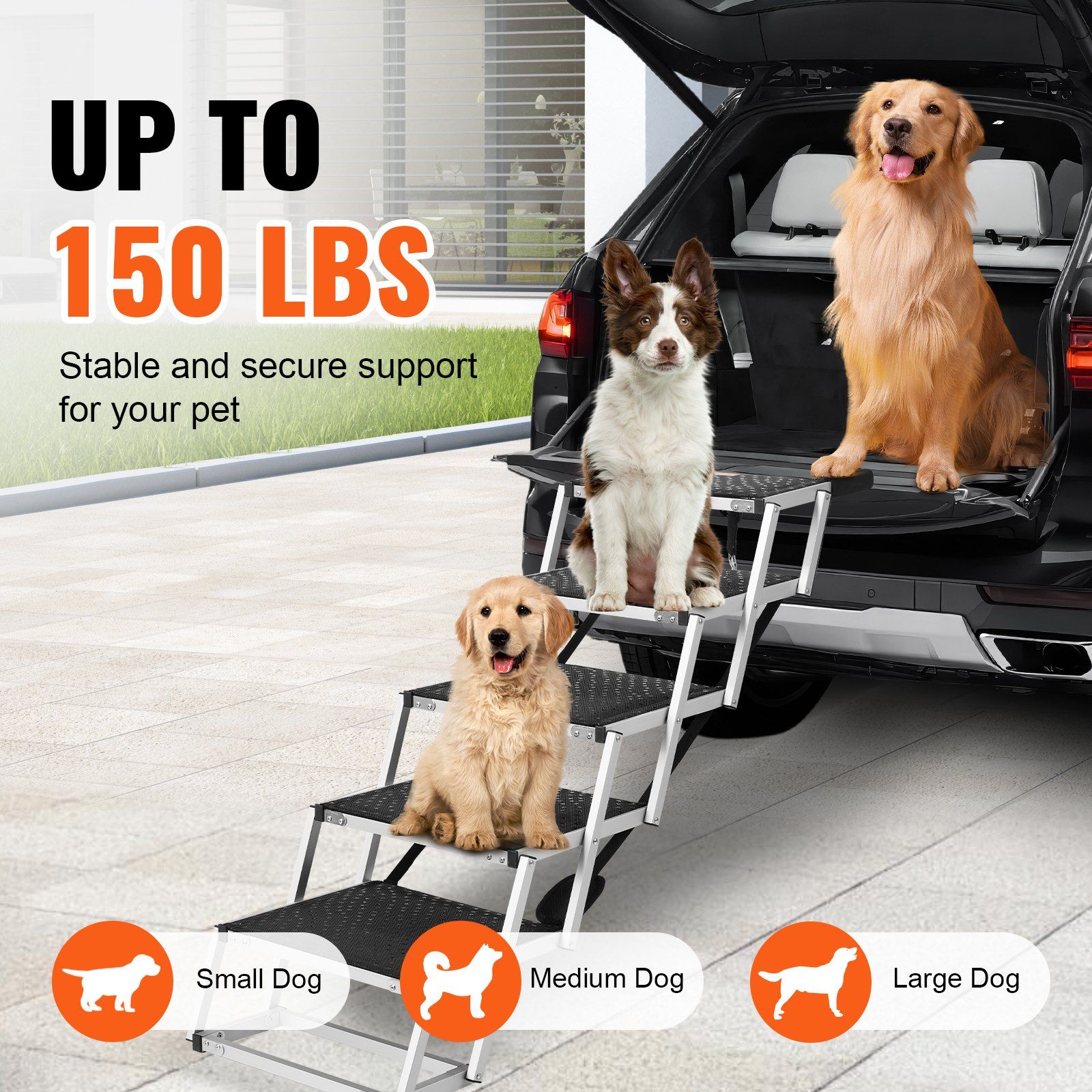 Dog Stair for Cars, Wide 5-step Dog Car Steps, Folding Dog Car Ramp with Nonslip Surface, Portable Pet Steps Lightweight Aluminum for Car, SUV and Truck, Supports up to 150 lbs - Image 3