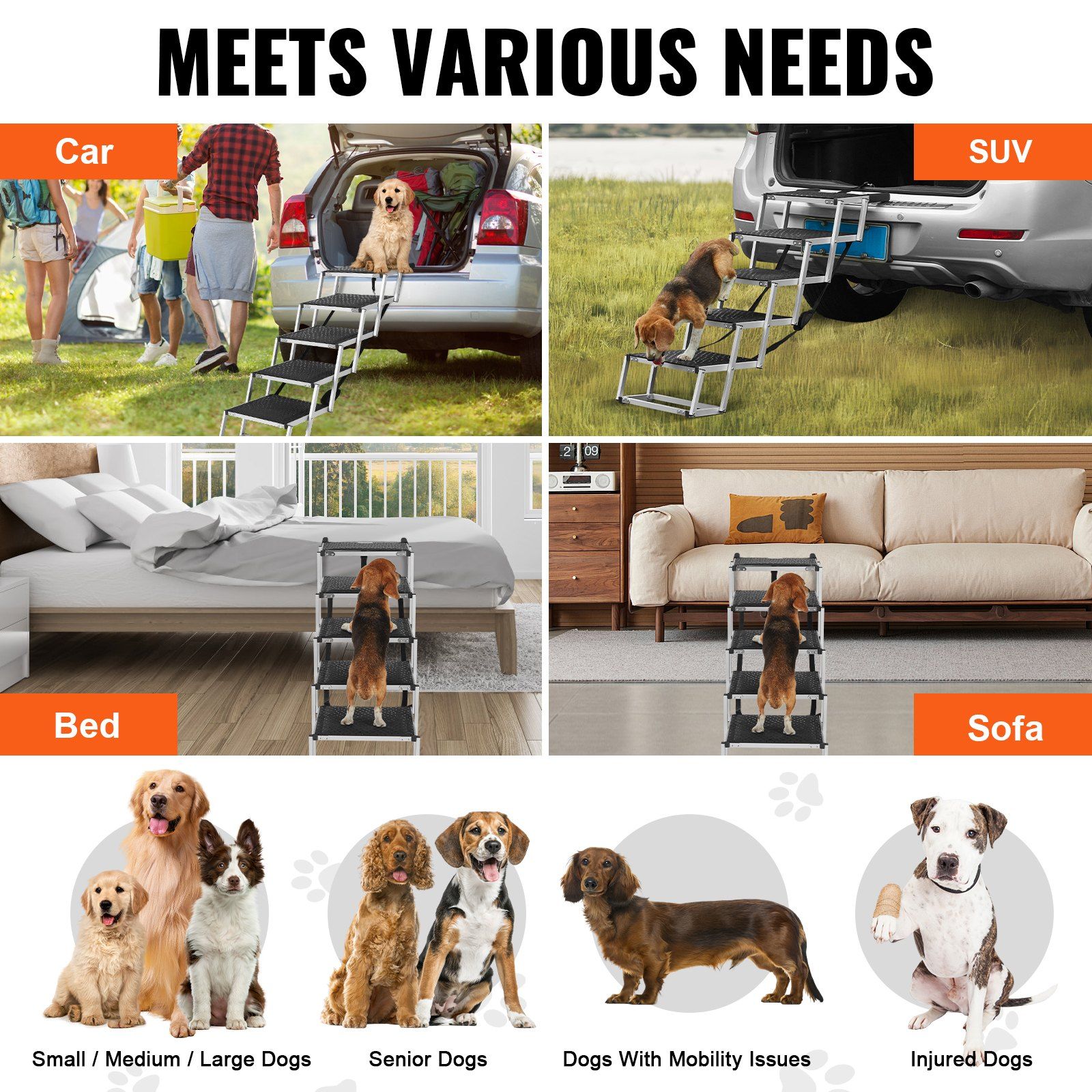 Dog Stair for Cars, Wide 5-step Dog Car Steps, Folding Dog Car Ramp with Nonslip Surface, Portable Pet Steps Lightweight Aluminum for Car, SUV and Truck, Supports up to 150 lbs - Image 6