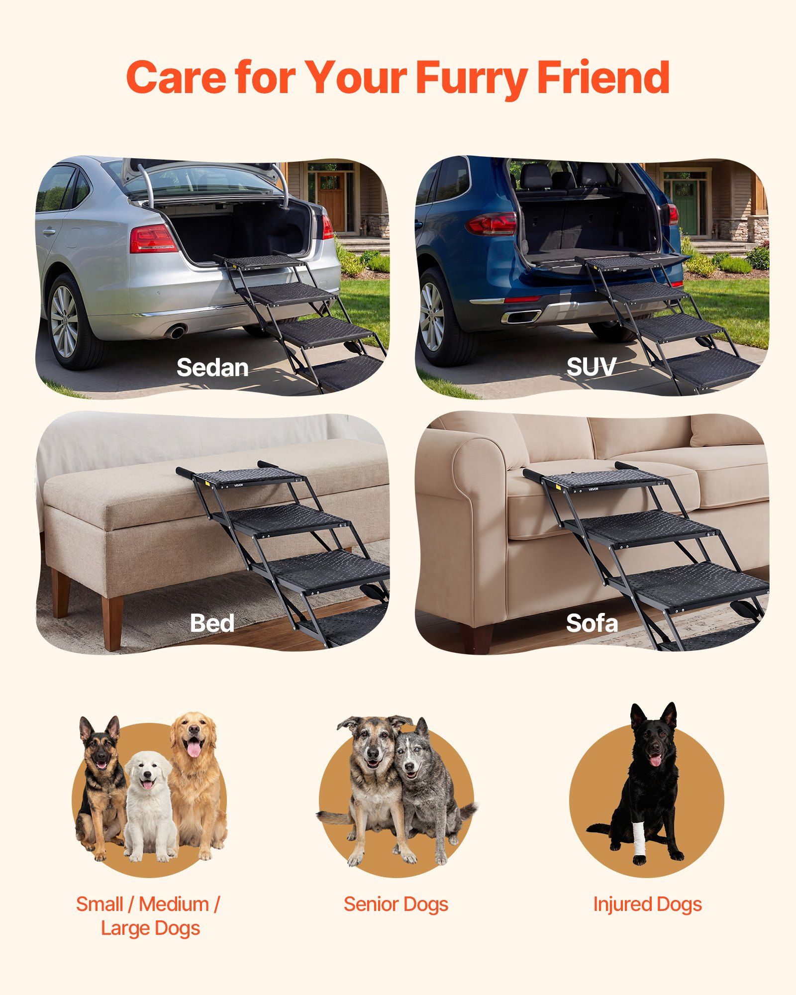Dog Stairs for Car, 4 Steps Extra Wide Foldable Dog Ramp for Large Dogs with Non-Slip Surface, Portable Lightweight Pet Stairs Ladder for Car, SUV, Truck, High Bed, Sofa, Support up to 113 kg - Image 6