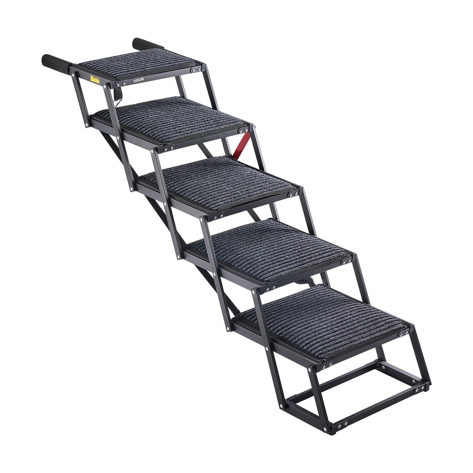 Dog Stairs for Car, 5 Steps Extra Wide Foldable Dog Ramp for Large Dogs with Non-Slip Rug Surface, Portable Lightweight Pet Ladder for Car, SUV, Truck, High Beds, Sofas, Support up to 91 kg - Image 1