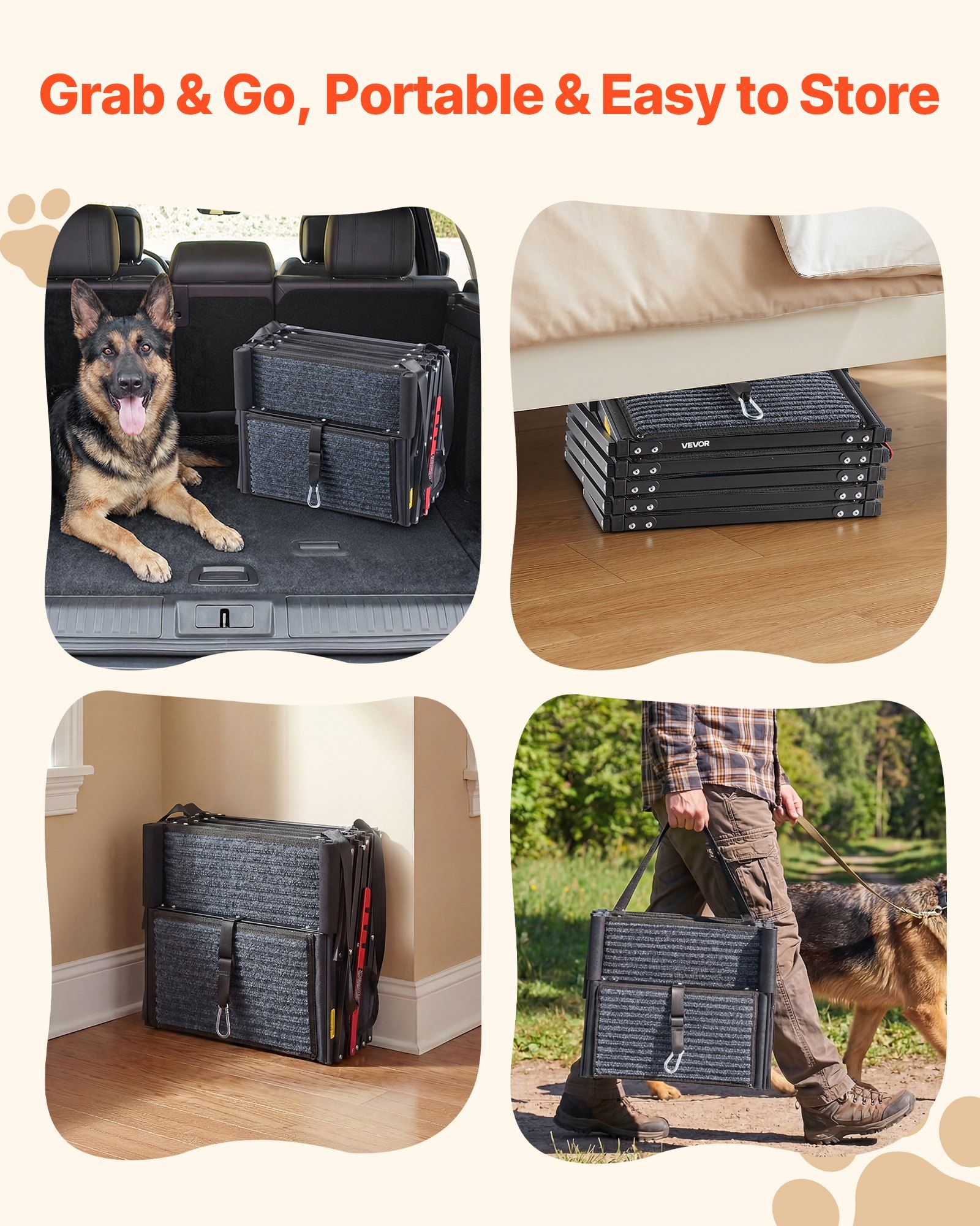Dog Stairs for Car, 5 Steps Extra Wide Foldable Dog Ramp for Large Dogs with Non-Slip Rug Surface, Portable Lightweight Pet Ladder for Car, SUV, Truck, High Beds, Sofas, Support up to 91 kg - Image 5