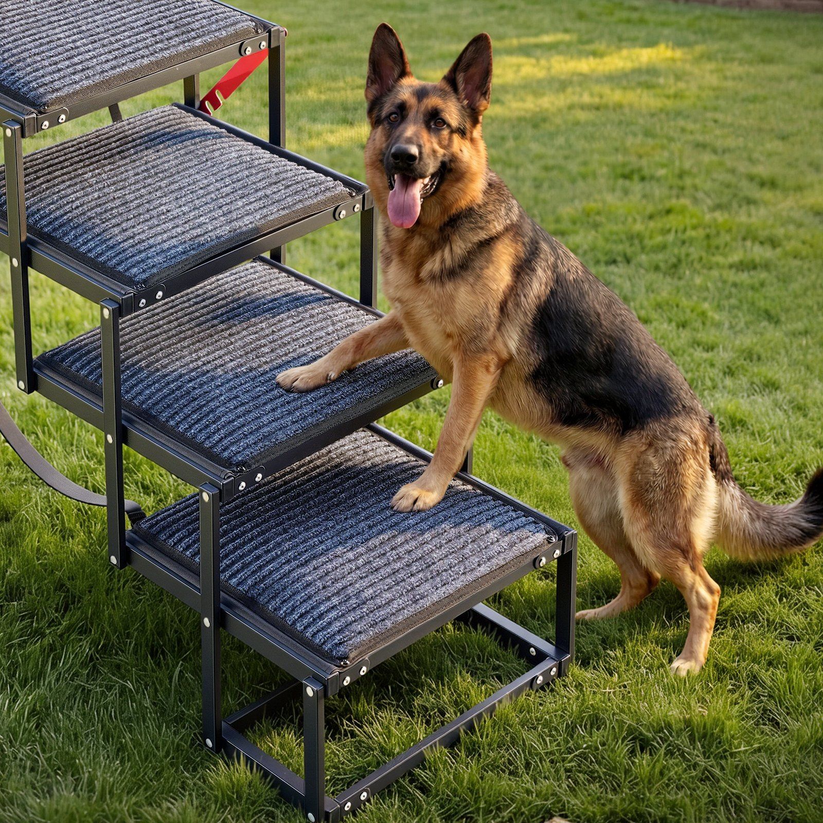 Dog Stairs for Car, 5 Steps Extra Wide Foldable Dog Ramp for Large Dogs with Non-Slip Rug Surface, Portable Lightweight Pet Ladder for Car, SUV, Truck, High Beds, Sofas, Support up to 91 kg - Image 8