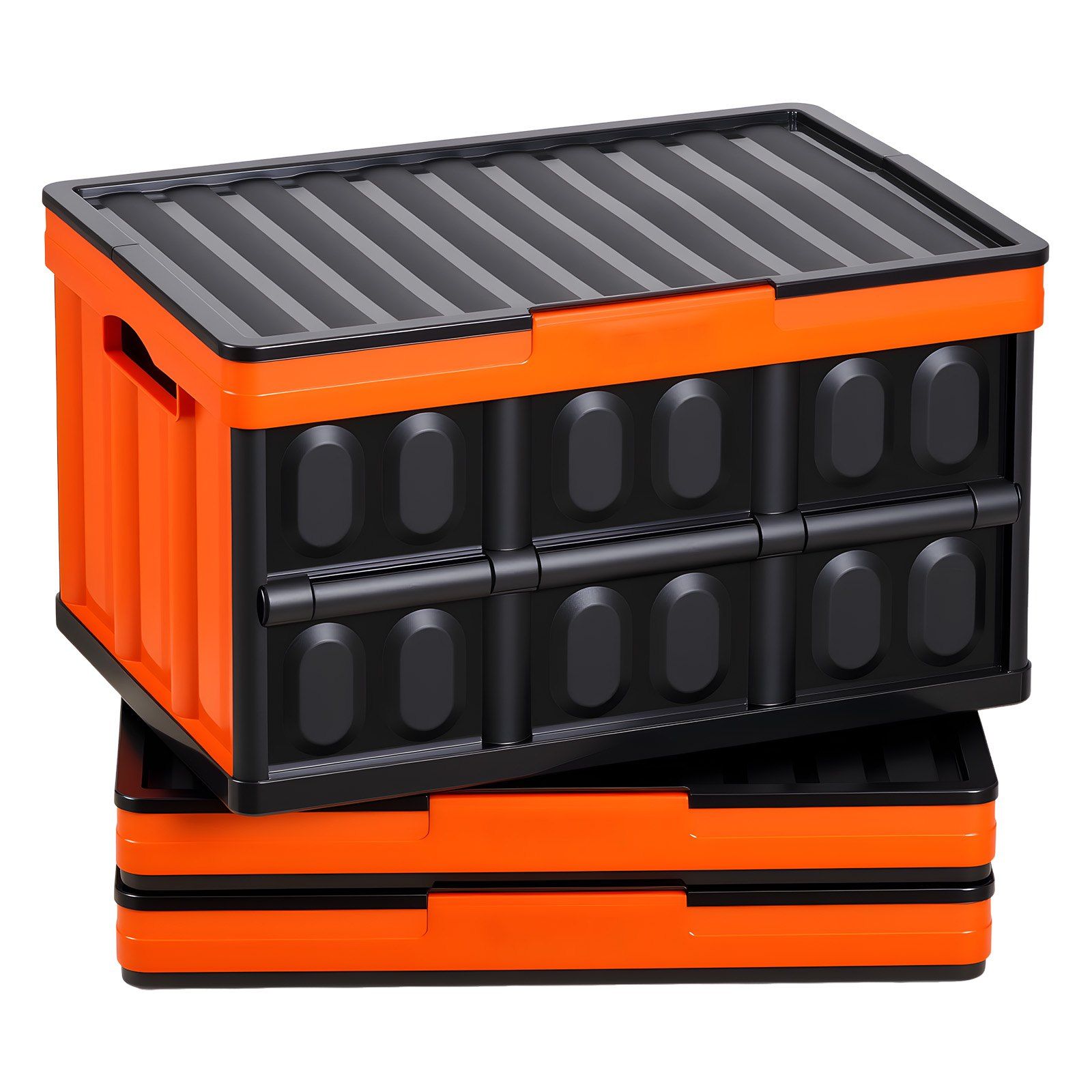 Plastic Collapsible Storage Bins with Lids, 45L 3Packs, Stackable Folding Storage Crates with Handles, Holds 20 kg Per Bin, Heavy Duty Containers, Space-Saving Baskets, for Home Organizing - Image 1