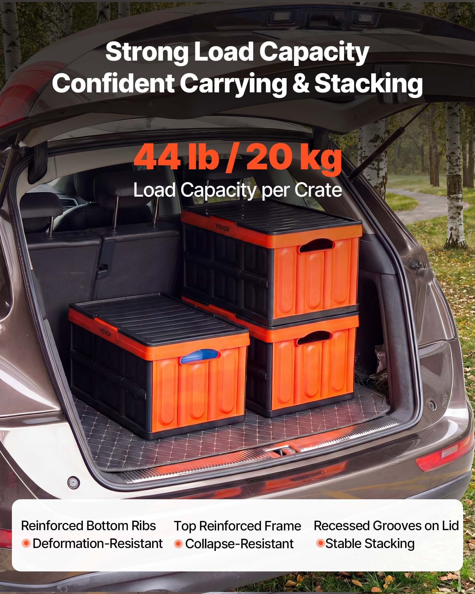 Plastic Collapsible Storage Bins with Lids, 45L 3Packs, Stackable Folding Storage Crates with Handles, Holds 20 kg Per Bin, Heavy Duty Containers, Space-Saving Baskets, for Home Organizing - Image 3