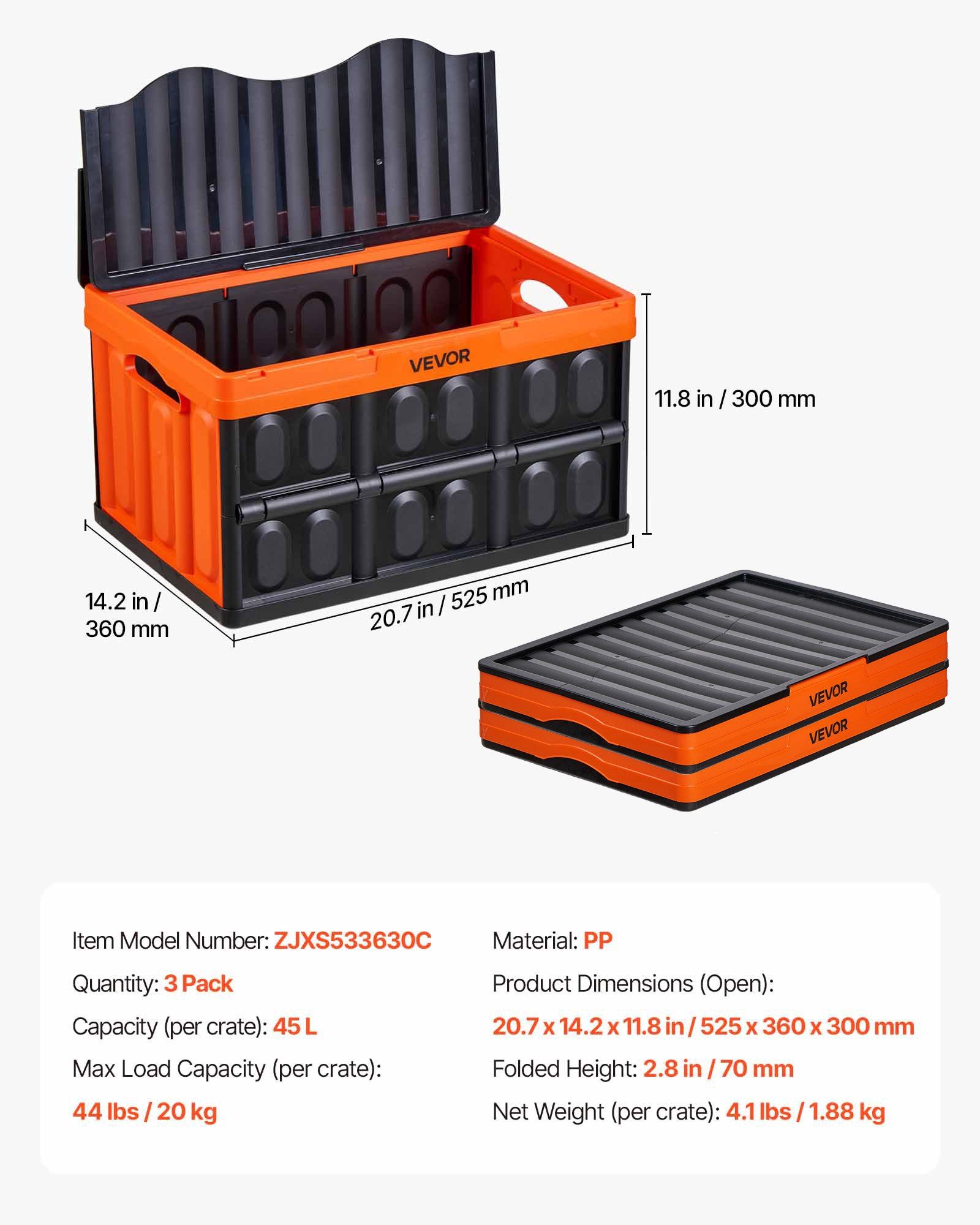 Plastic Collapsible Storage Bins with Lids, 45L 3Packs, Stackable Folding Storage Crates with Handles, Holds 20 kg Per Bin, Heavy Duty Containers, Space-Saving Baskets, for Home Organizing - Image 7