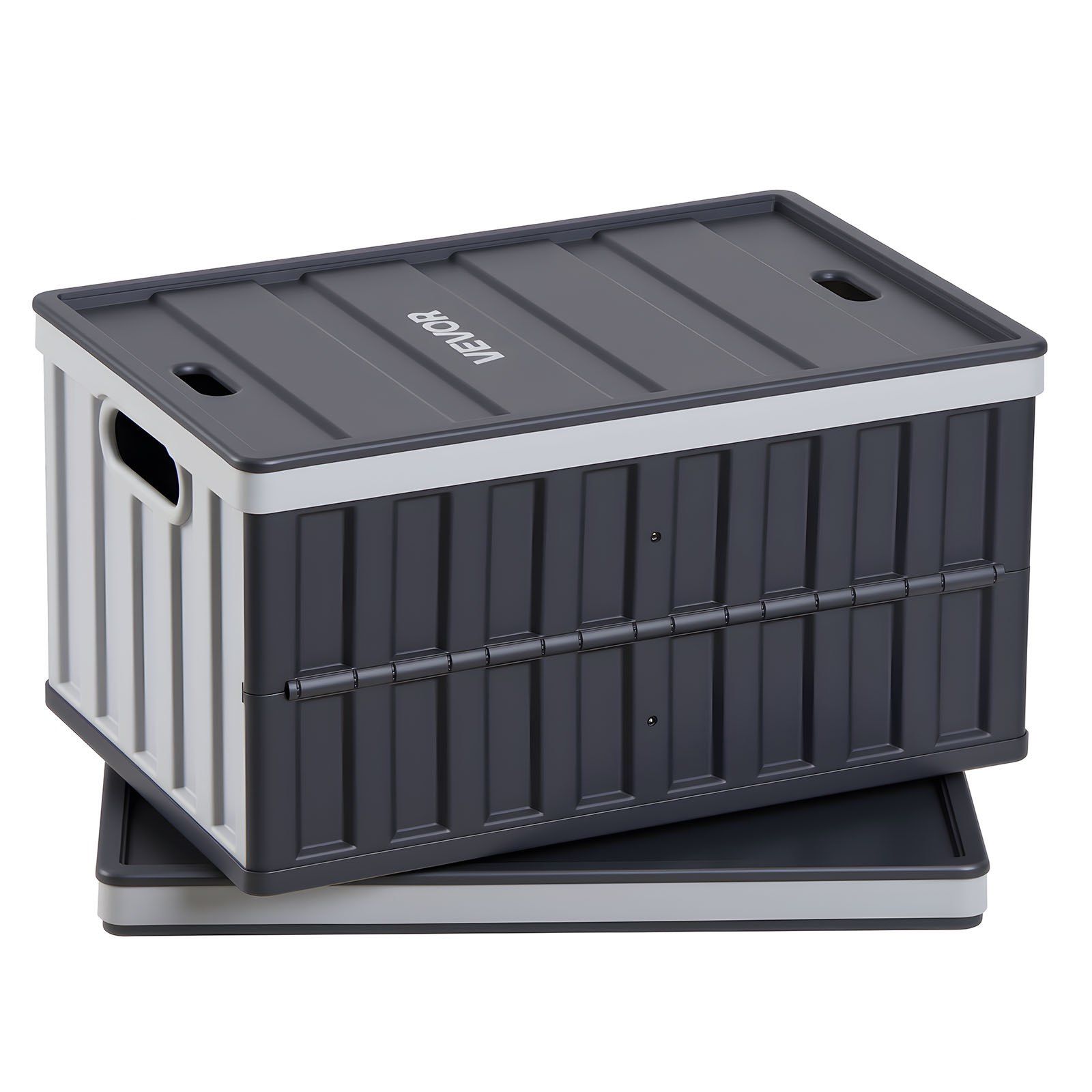 Plastic Collapsible Storage Bins with Lids, 65L 2 Packs, Stackable Folding Storage Crates with Handles, Holds 38 kg Per Bin, Heavy Duty Containers, Space-Saving Baskets, for Home Organizing - Image 1