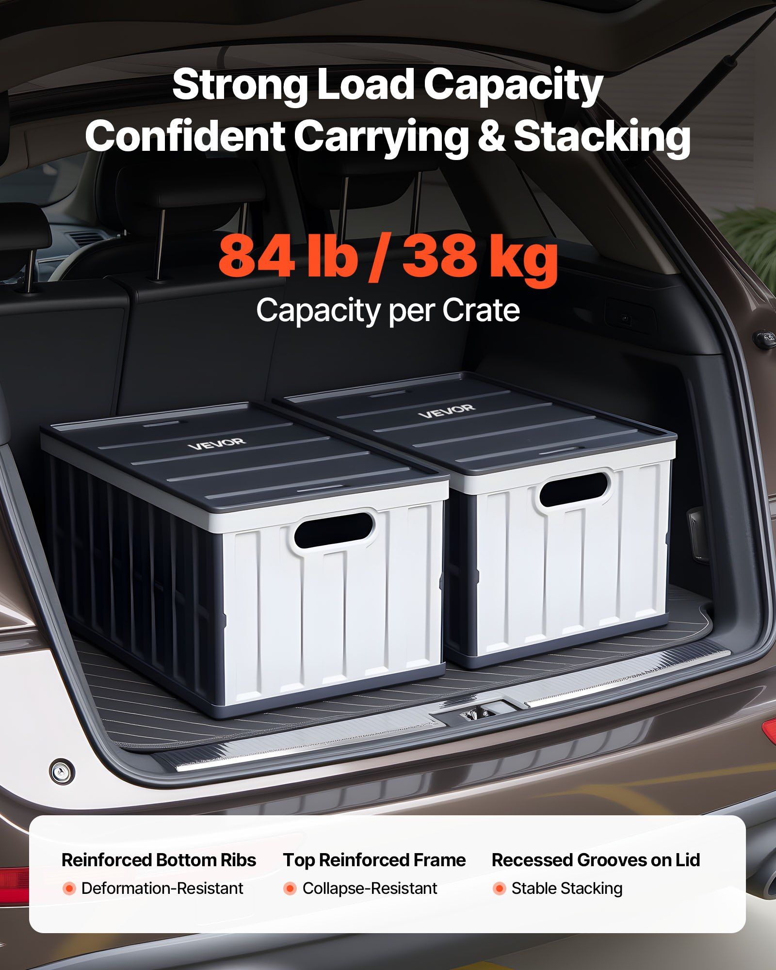 Plastic Collapsible Storage Bins with Lids, 65L 2 Packs, Stackable Folding Storage Crates with Handles, Holds 38 kg Per Bin, Heavy Duty Containers, Space-Saving Baskets, for Home Organizing - Image 3