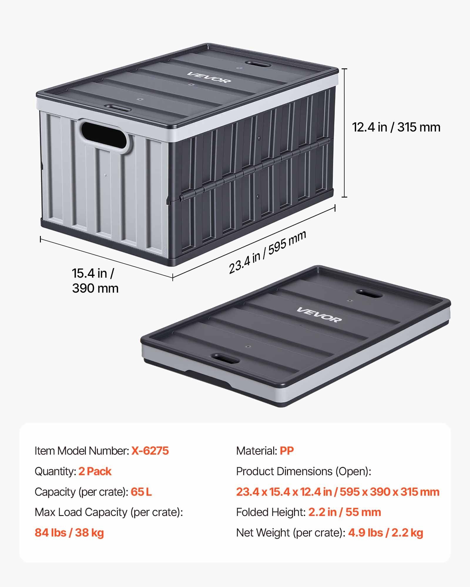 Plastic Collapsible Storage Bins with Lids, 65L 2 Packs, Stackable Folding Storage Crates with Handles, Holds 38 kg Per Bin, Heavy Duty Containers, Space-Saving Baskets, for Home Organizing - Image 7