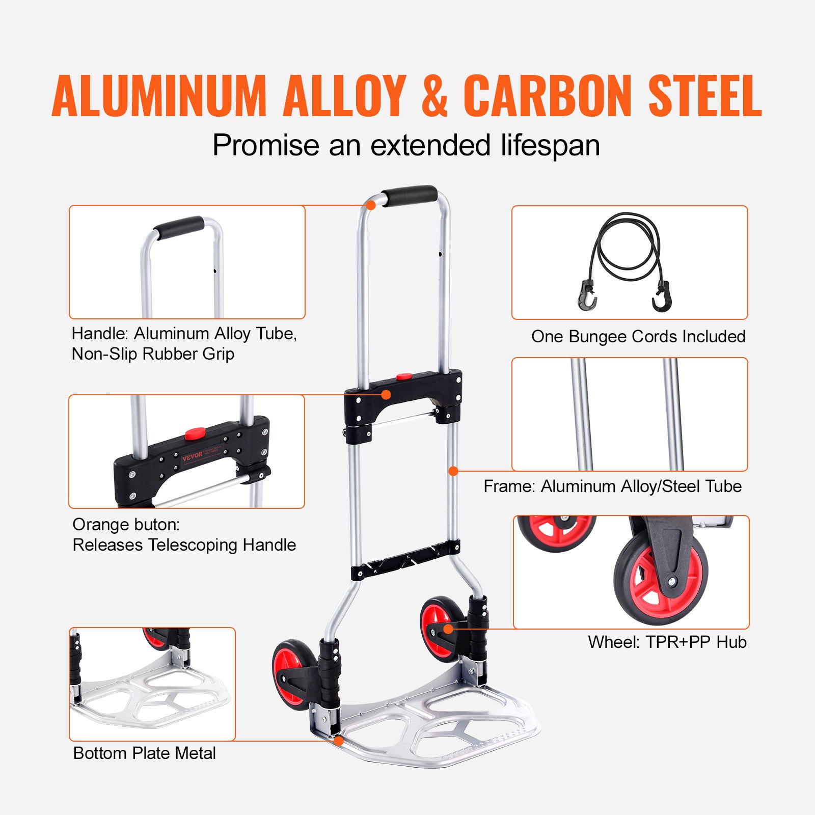 Folding Hand Truck, 80 kg Load Capacity, Aluminum Portable Cart, Convertible Hand Truck and Dolly with Telescoping Handle and Rubber Wheels, Ultra Lightweight Super Strong for Moving Warehouse - Image 4