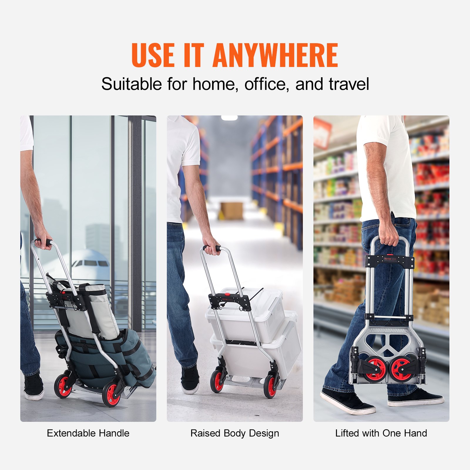 Folding Hand Truck, 80 kg Load Capacity, Aluminum Portable Cart, Convertible Hand Truck and Dolly with Telescoping Handle and Rubber Wheels, Ultra Lightweight Super Strong for Moving Warehouse - Image 5