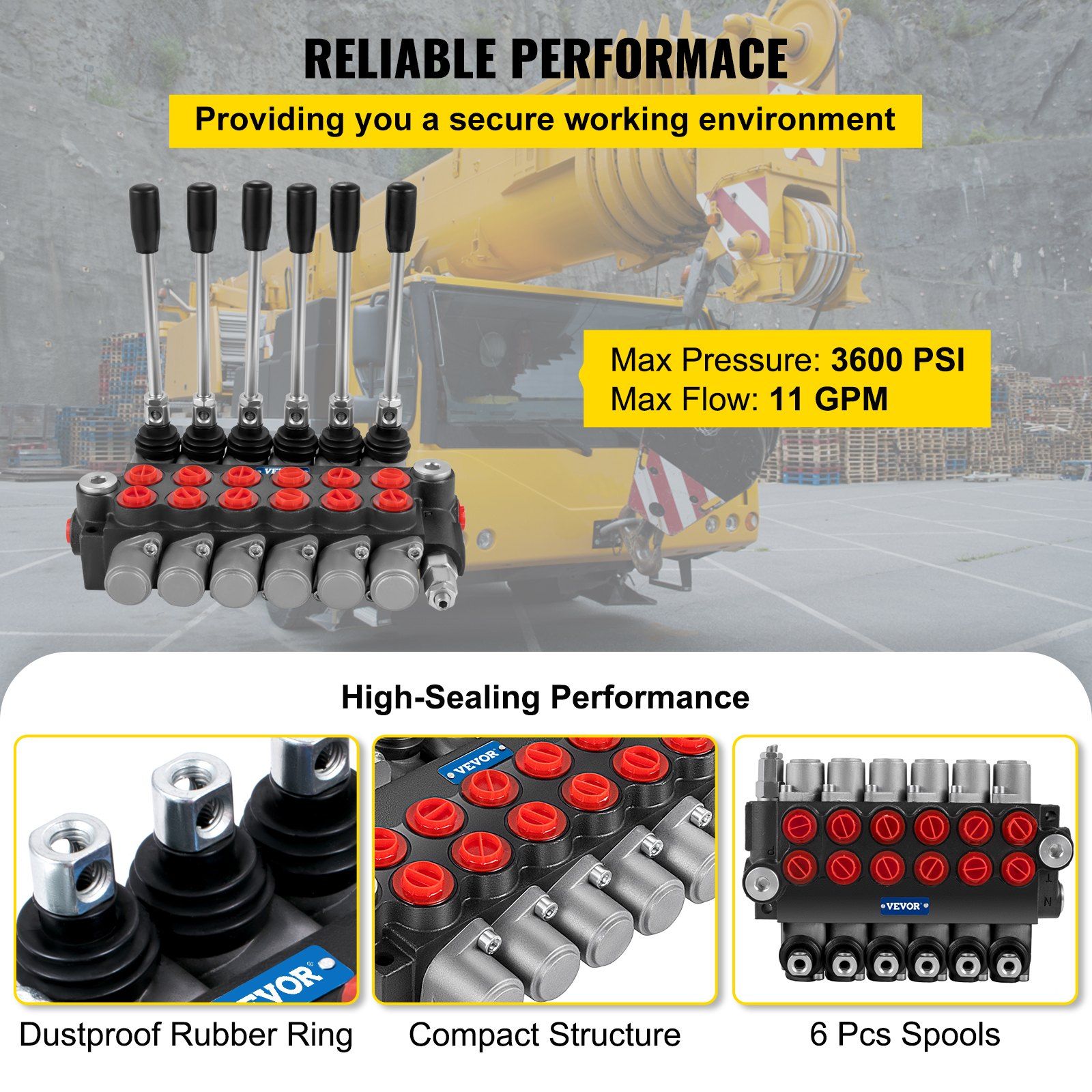 Hydraulic Directional Control Valve, 6 Spool Hydraulic Spool Valve, 11 GPM Hydraulic Loader Valve, 3600 PSI Directional Control Valve, Hydraulic Valves And Controls For Tractors Loaders Tanks - Image 3