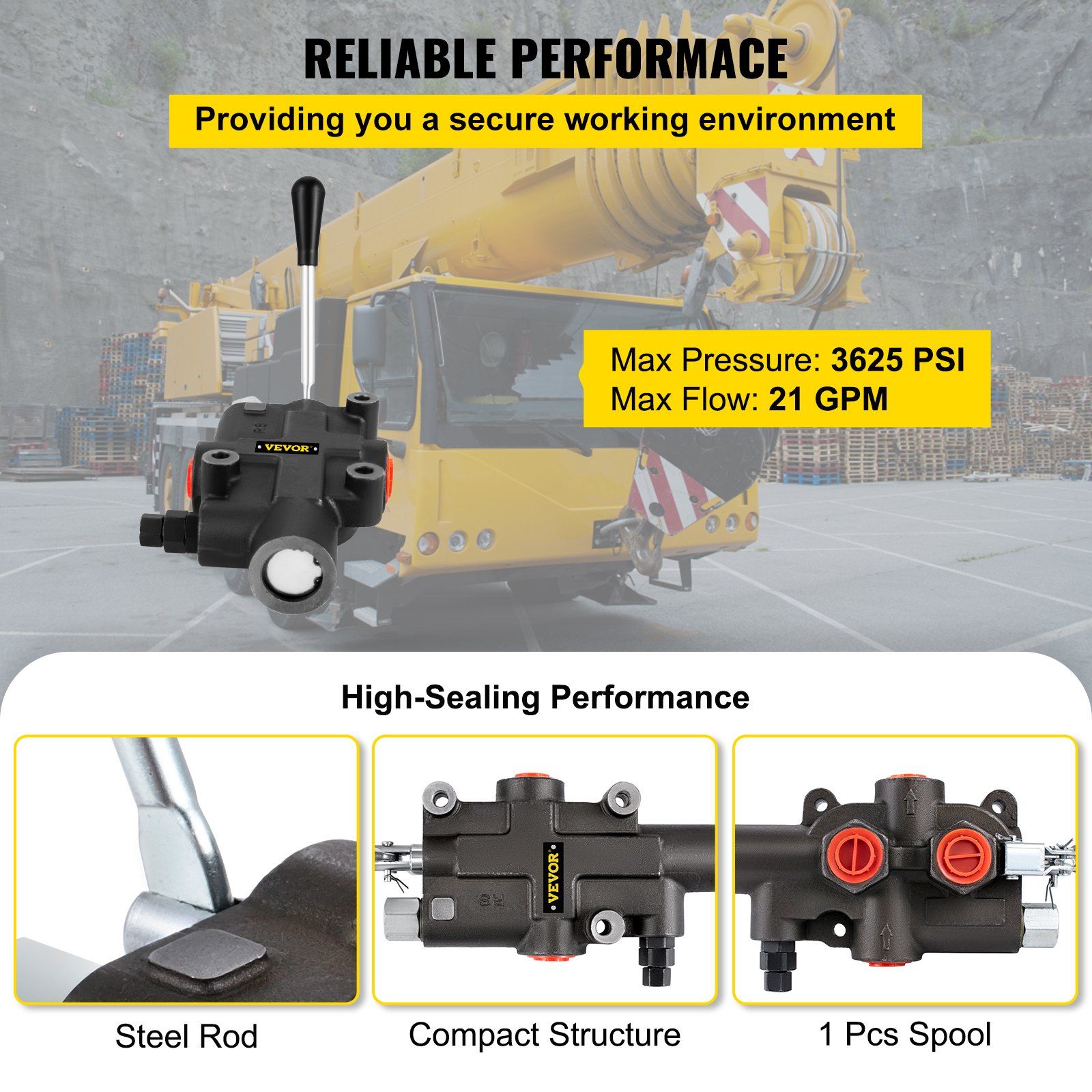 Hydraulic Directional Control Valve, 1 Spool Hydraulic Spool Valve, 21 GPM Hydraulic Loader Valve, 3625 PSI Directional Control Valve, Hydraulic Valves And Controls For Tractors Loaders Tanks - Image 3