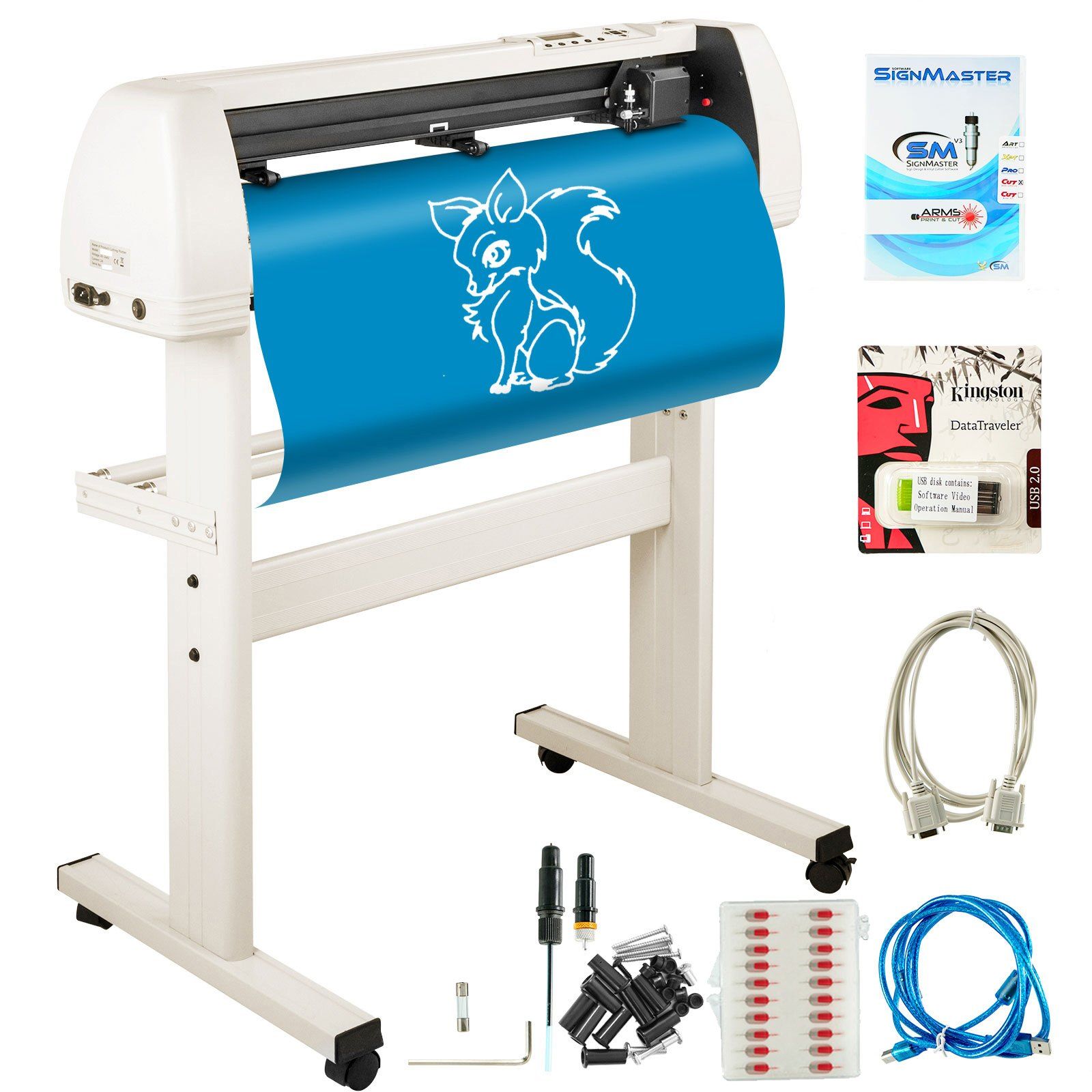 Vinyl Cutter 870mm Vinyl Cutter Machine Maximum Paper Feed 34inch White Vinyl Plotter Cutter Machine Vinyl Plotter with Sturdy Floor Stand Adjustable Force and Speed for Sign Making - Image 1